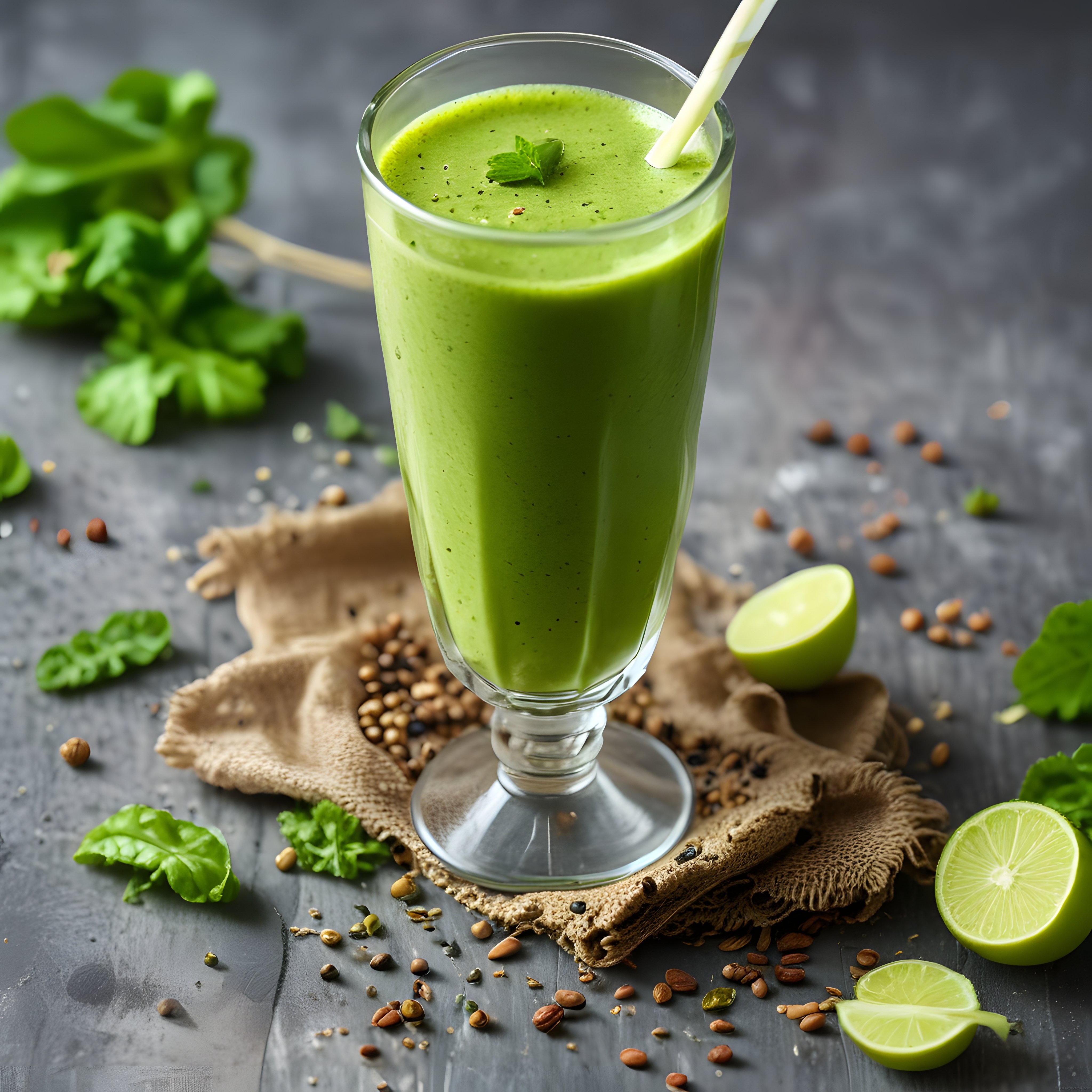 Rustik Sunumlu Ferahlatıcı Yeşil Smoothie: Ispnak, Limon ve Tohumlarla