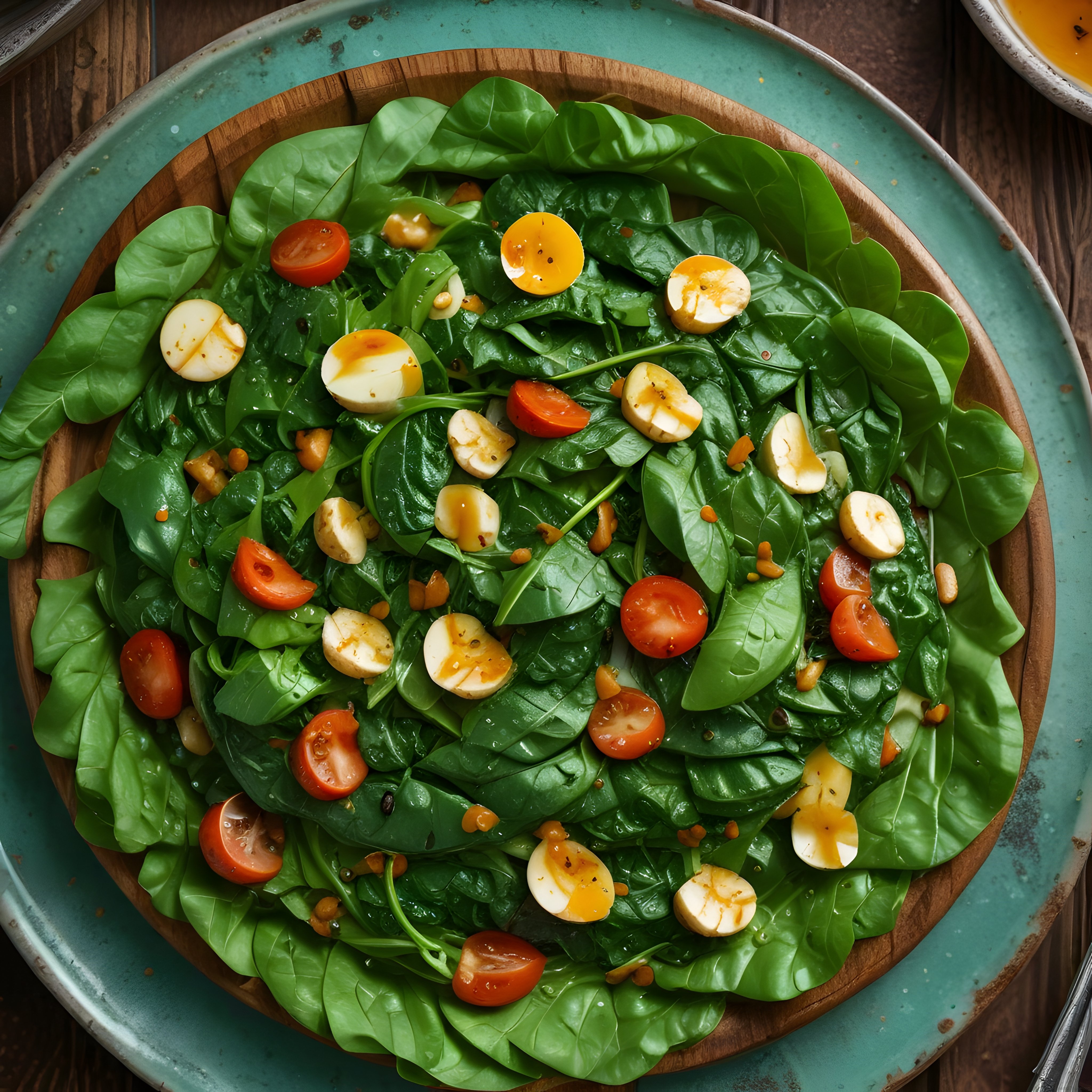 Rustik Sunumlu Ispanak Salatası: Yumurta ve Domatesli Sağlıklı Tarif