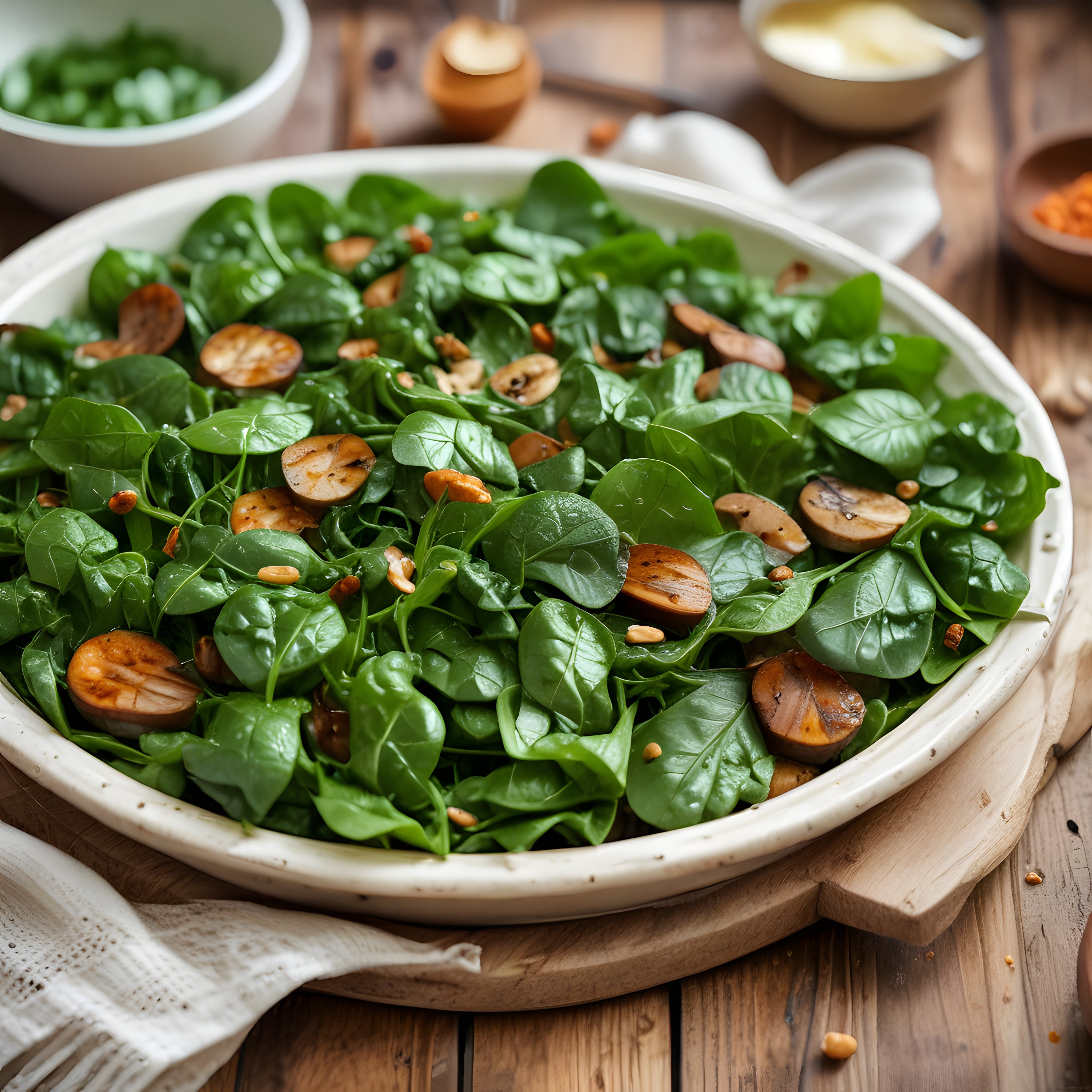 Rustik Sunumlu Ispanaklı Mantar Salatası: Sağlıklı ve Besleyici Öğün Fikri