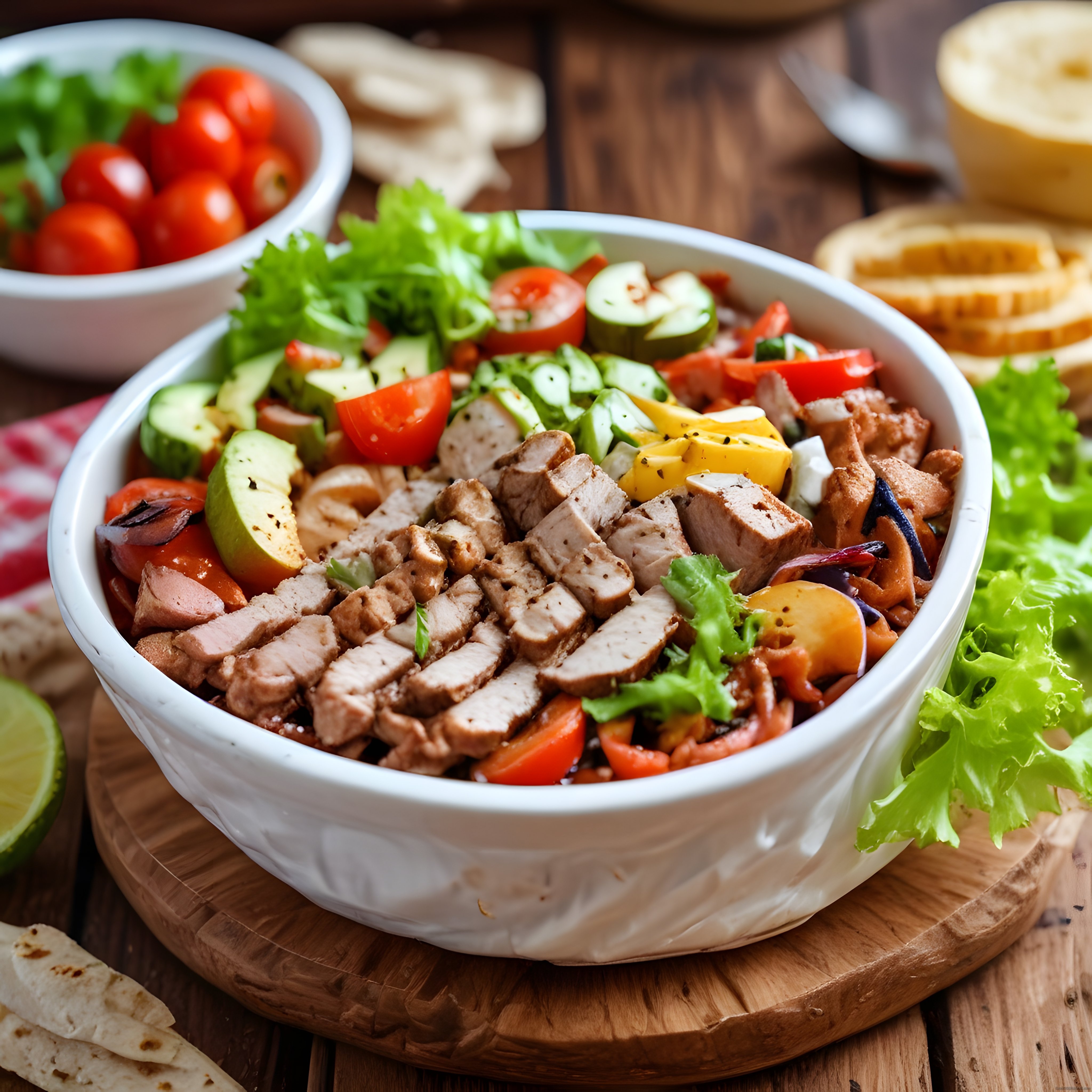 Rustik Sunumlu Izgara Tavuklu Protein Kaseli Tam Öğün Salata