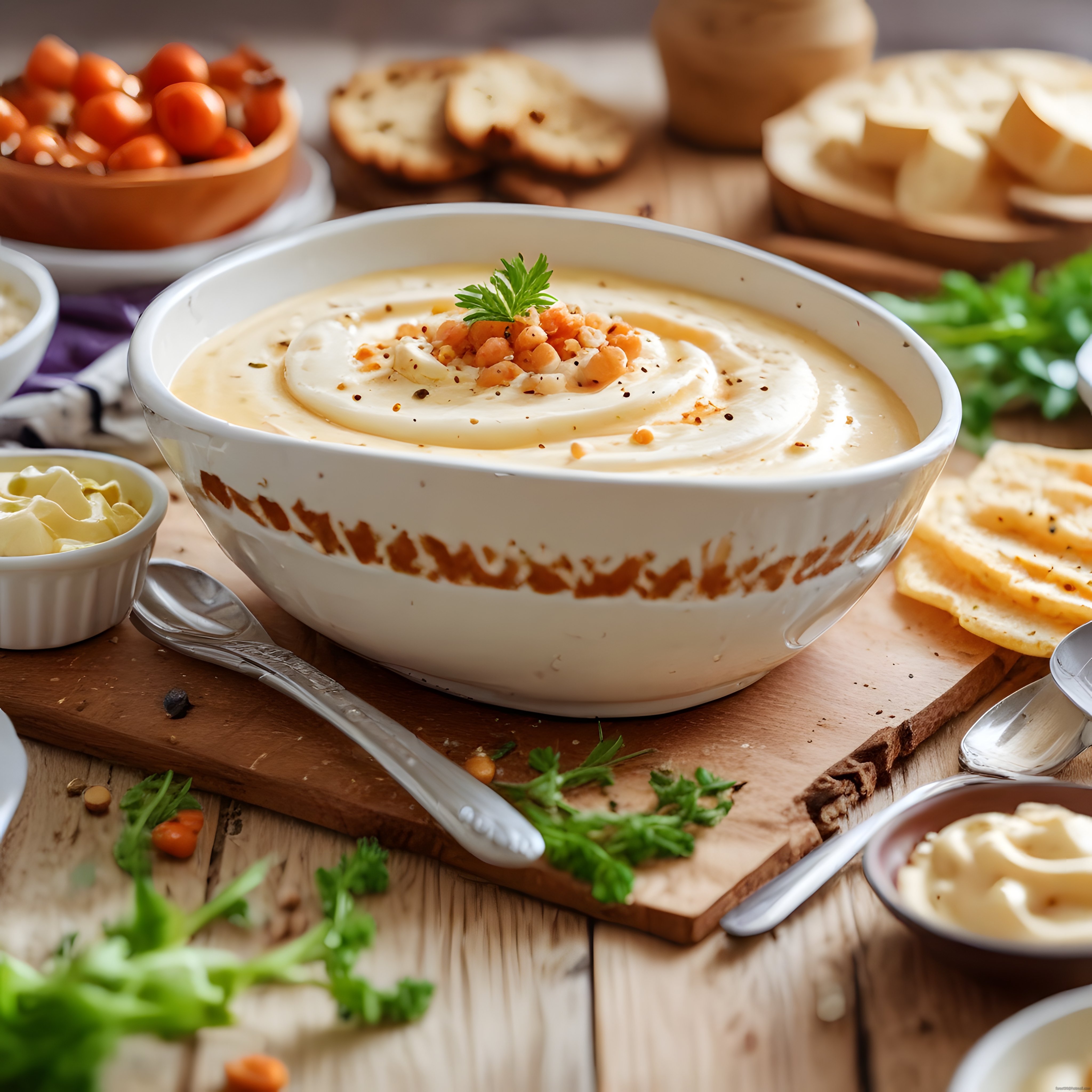 Rustik Sunumlu Kremalı Nohut Çorbası ve Taze Ekmek Eşliğinde