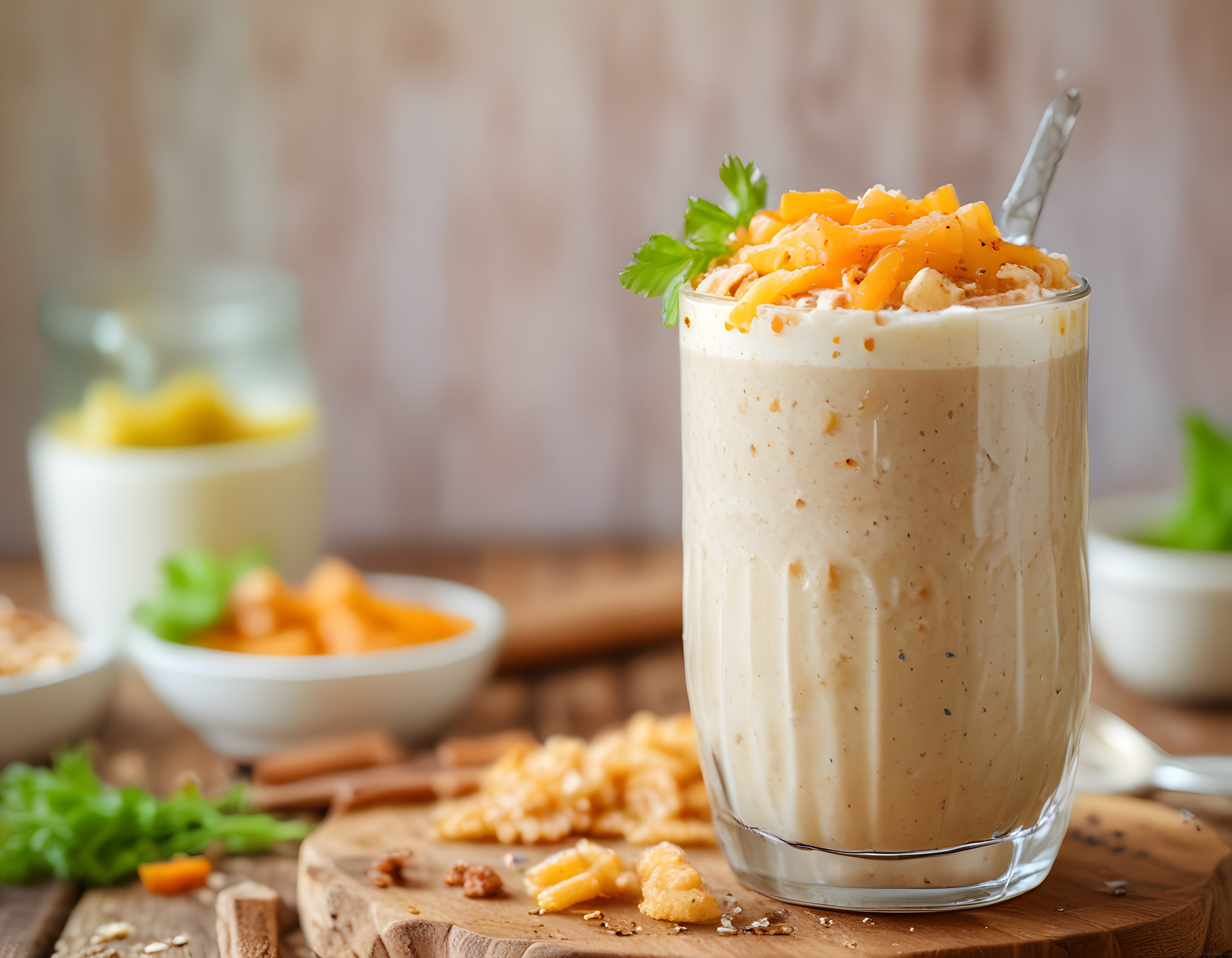 Rustik Sunumlu Mango Smoothie ve Yoğurt Karışımı Kahvaltılık Tarif