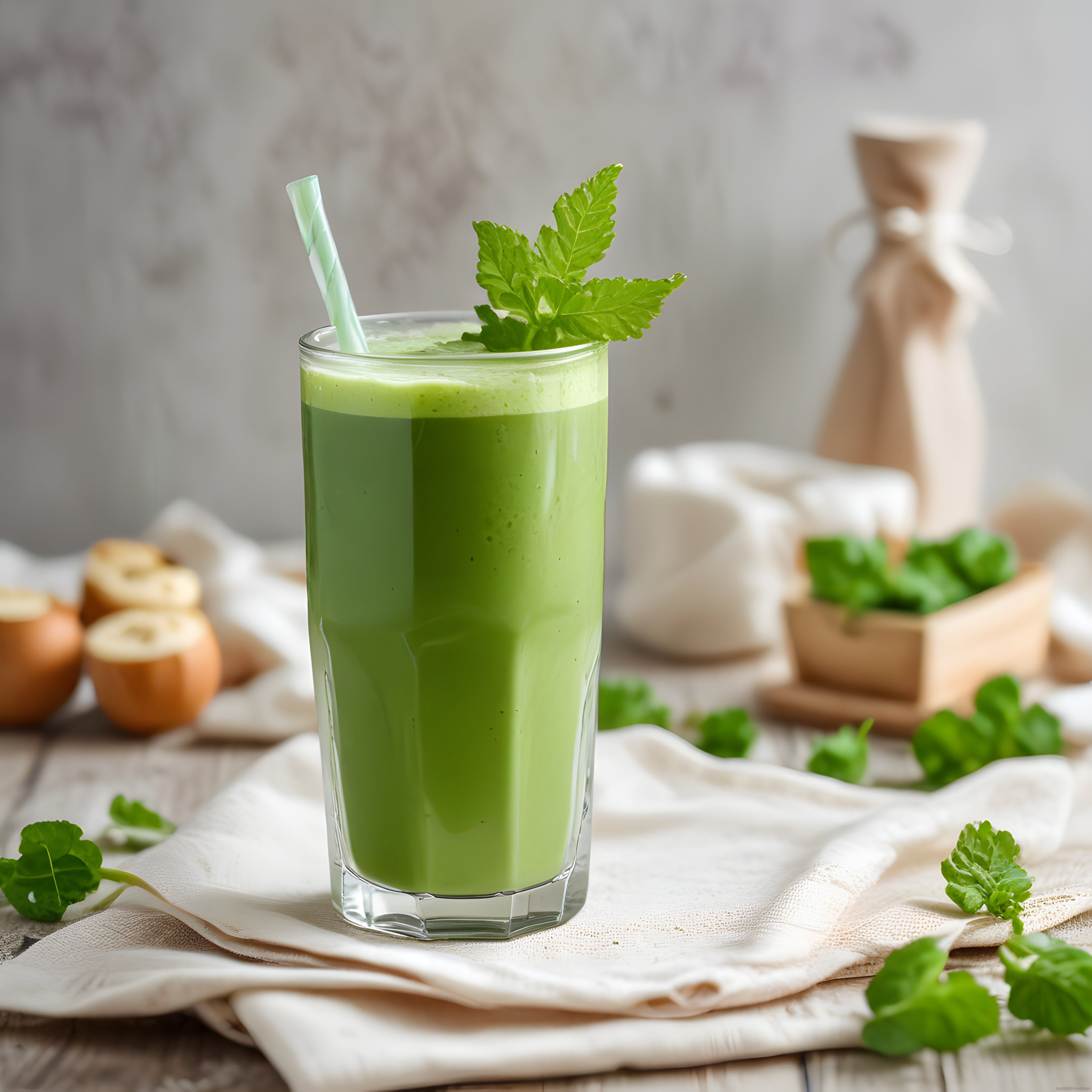 Rustik Sunumlu Taze Yeşil Smoothie: Elma ve Ispanaklı Detoks İçeceği