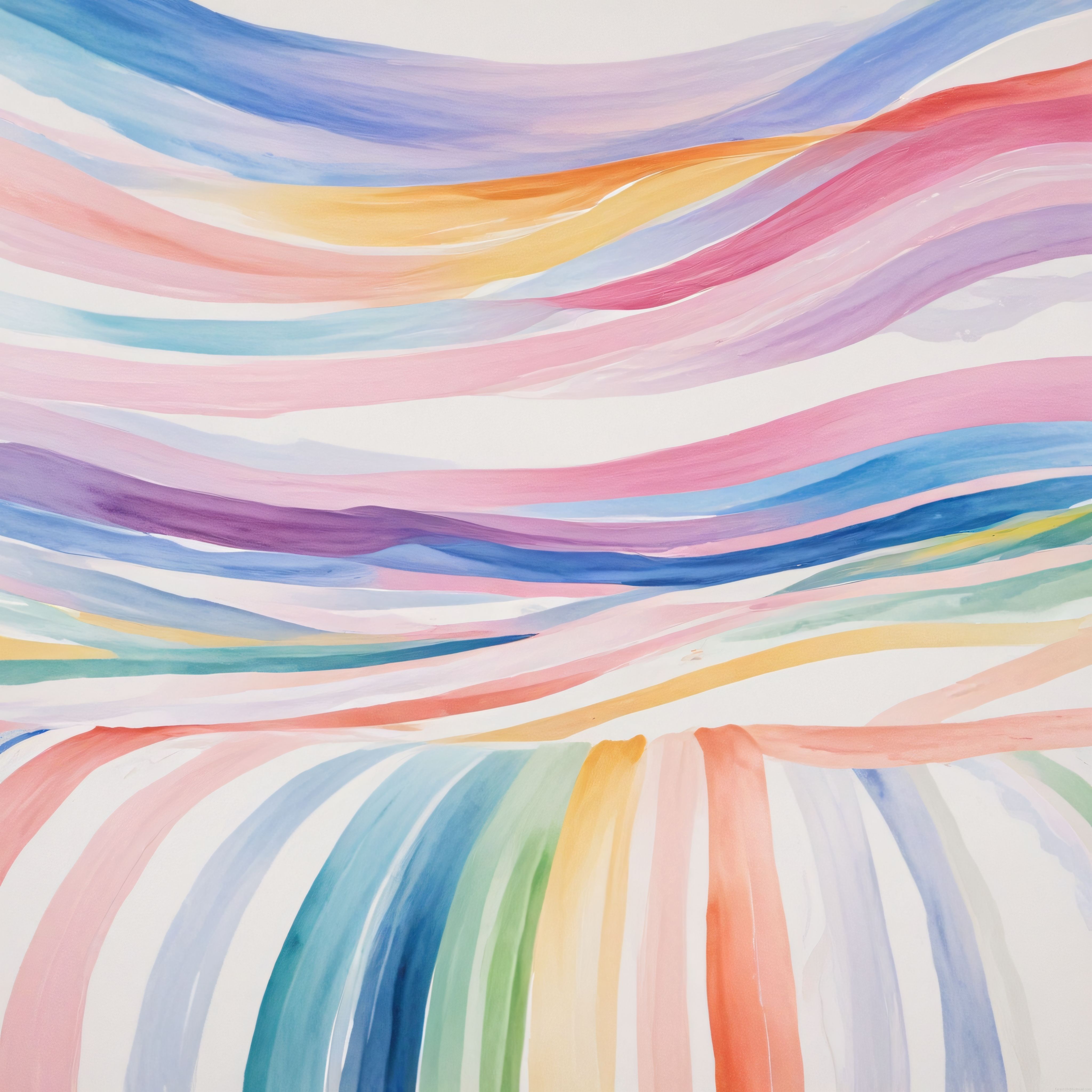 Rüya Gibi Pastel Suluboya Gökkuşağı Dalgalarıyla Modern Soyut Sanat Çalışması