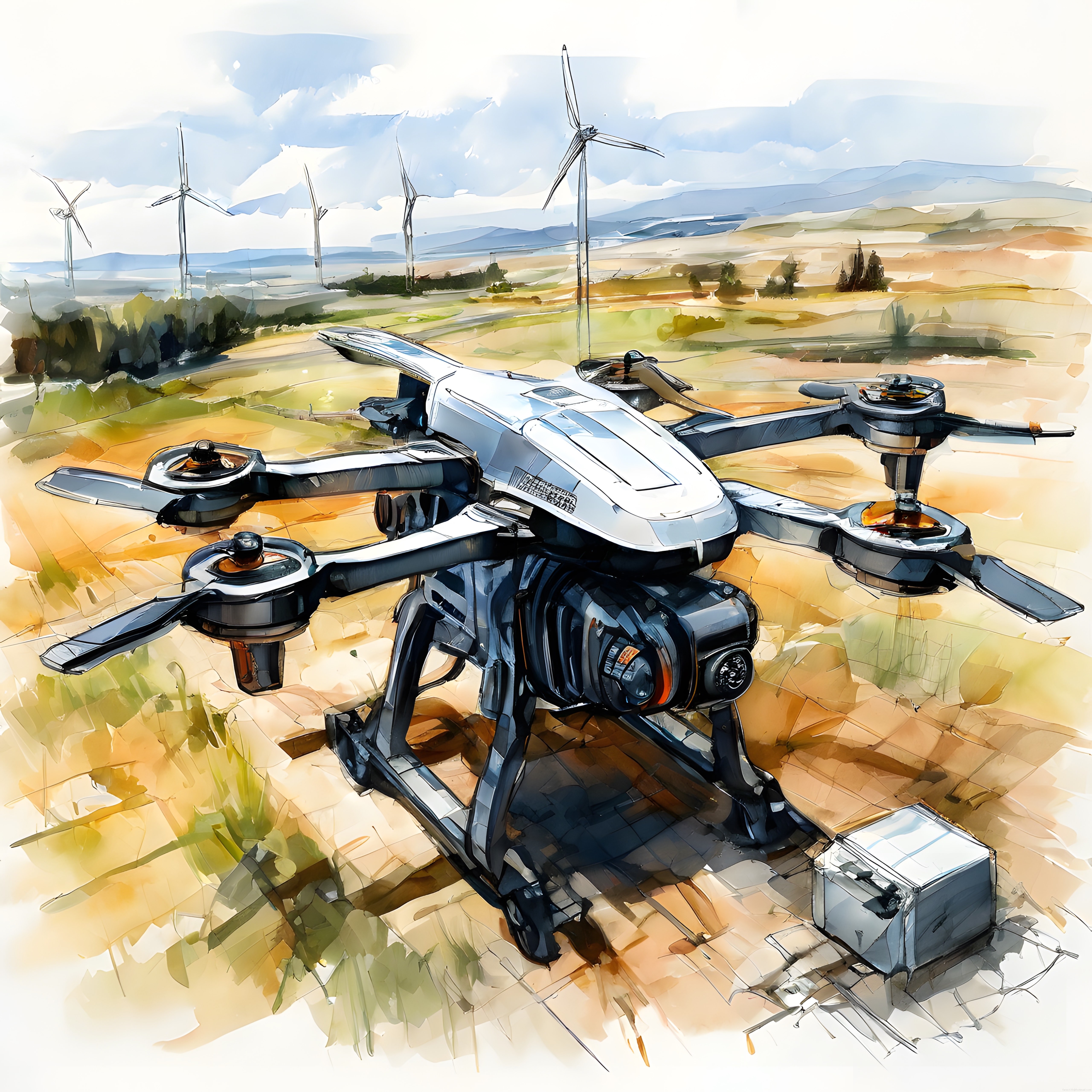 Rüzgar Enerjili Ovalarda Suluboya Stilinde Geleceğin Kargo Taşıma Drone'u