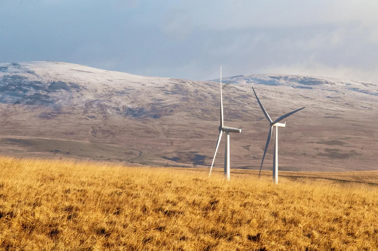 Rüzgar türbiniyle yeşil enerji tarlası manzarası