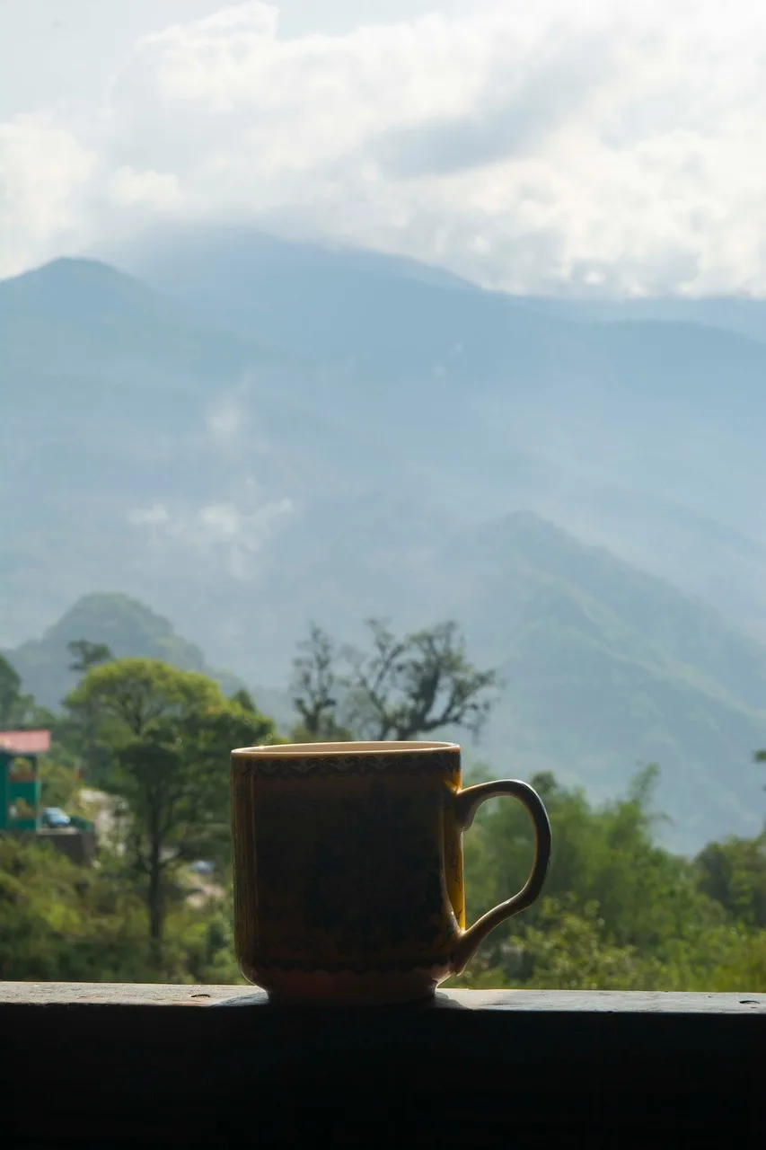 Sabah çayı manzaralı tepe penceresi fotoğrafı