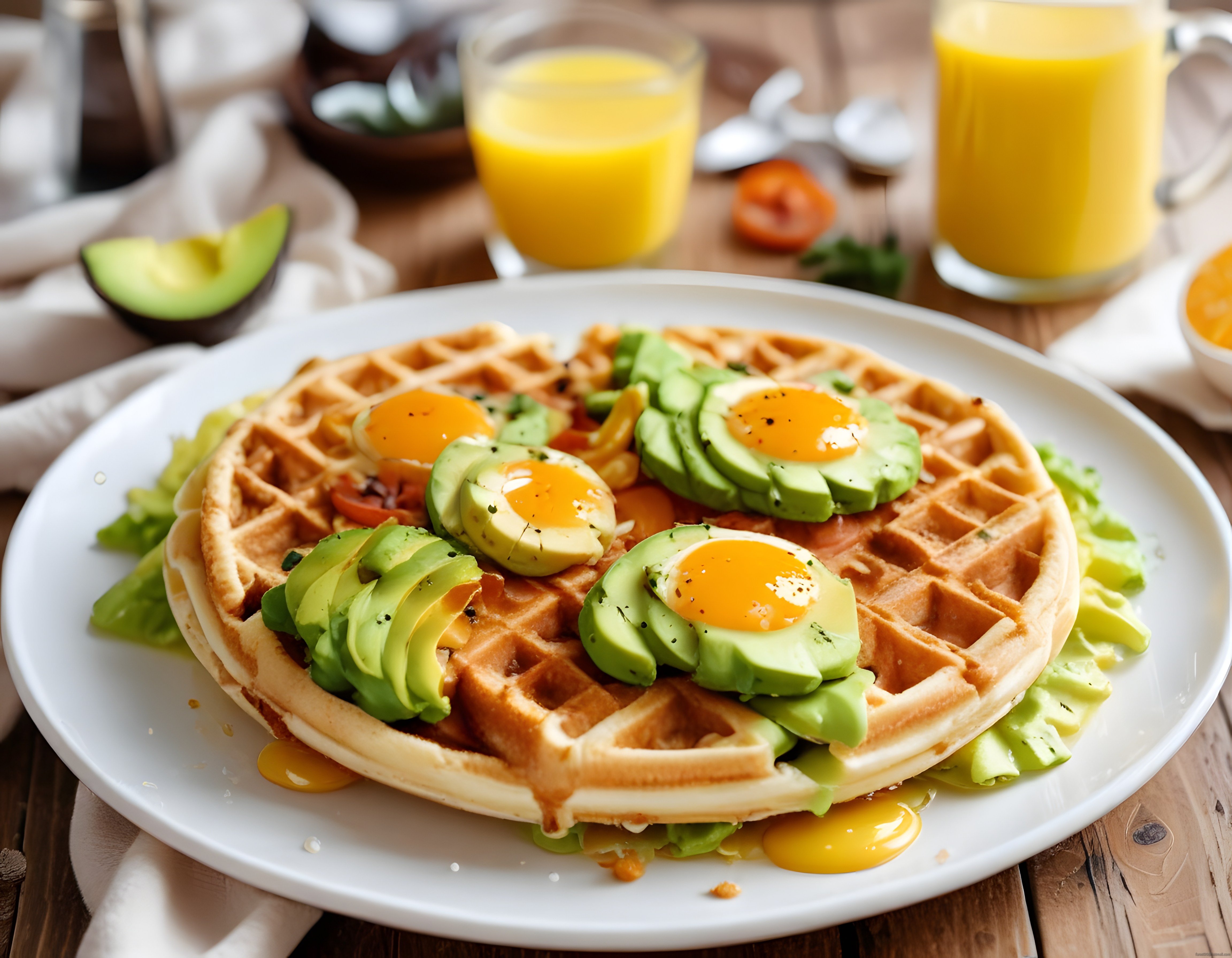Sabah Enerjisi: Avokadolu Yumurtalı Waffle ve Taze Portakal Suyuyla Kahvaltı