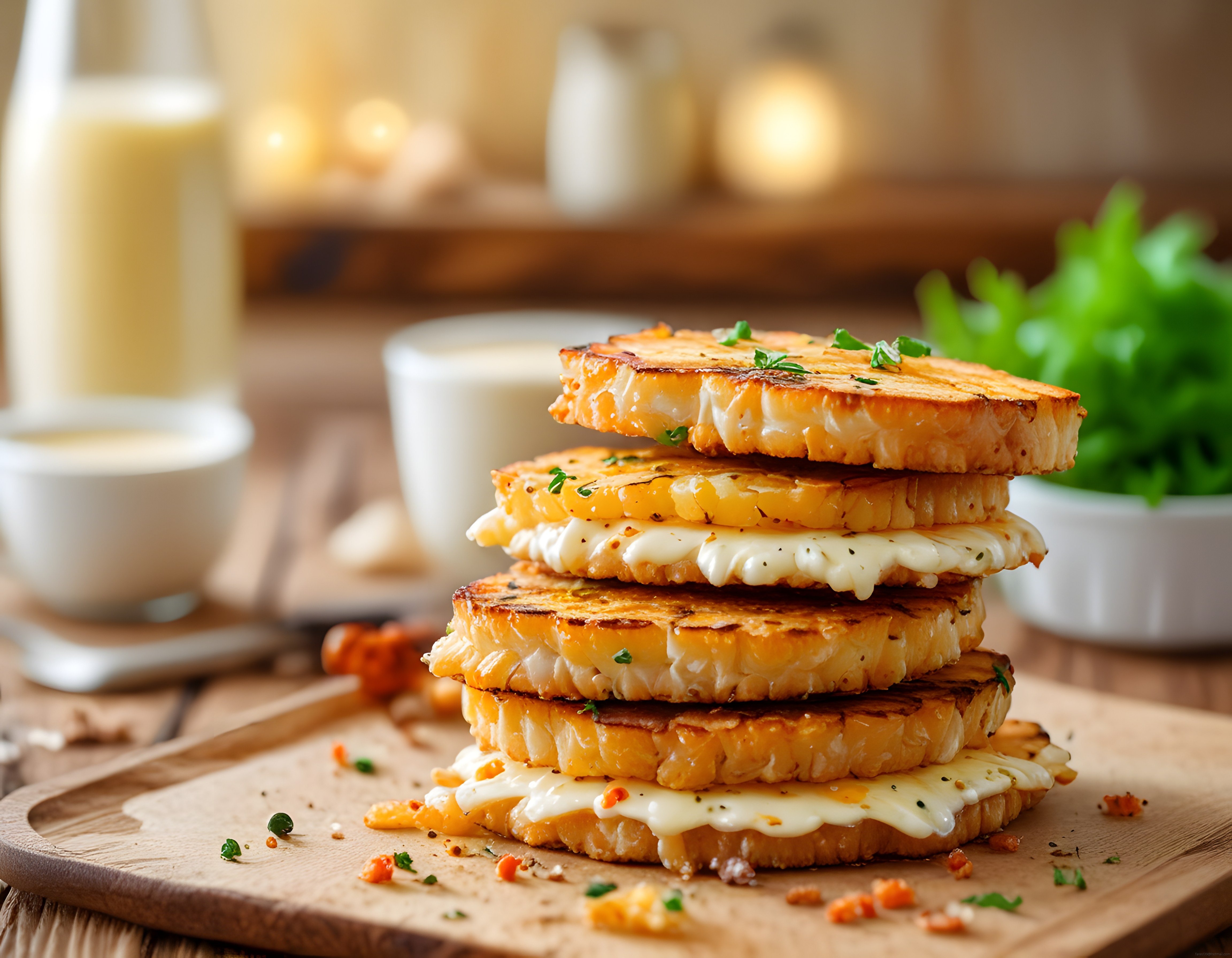 Sabah Kahvaltısı İçin Tost Üstü Erimiş Peynir ve Taze Baharat Süslemesi