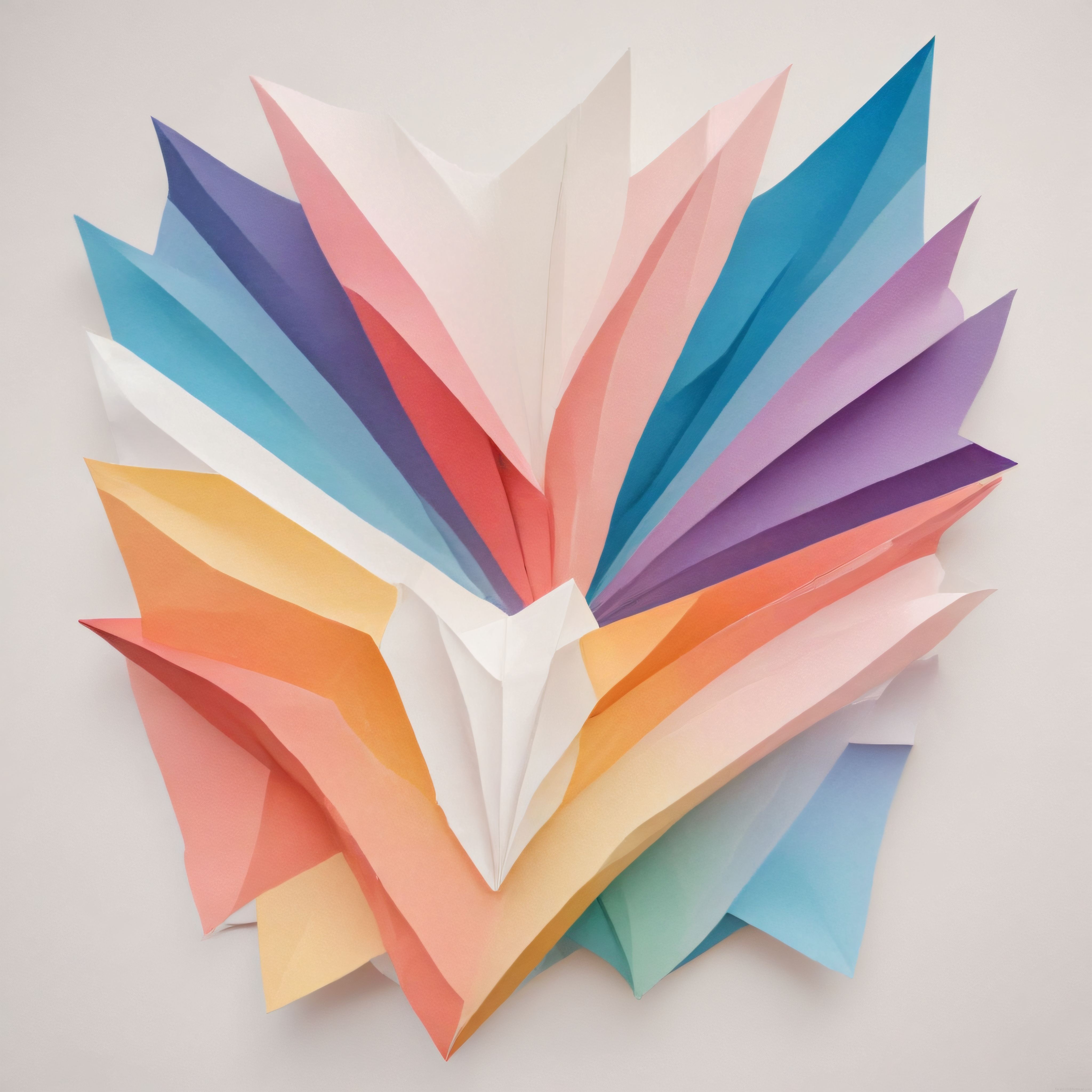 Sade Arka Planda Pastel Kağıtlardan Oluşturulmuş Radyal Origami Kompozisyonu