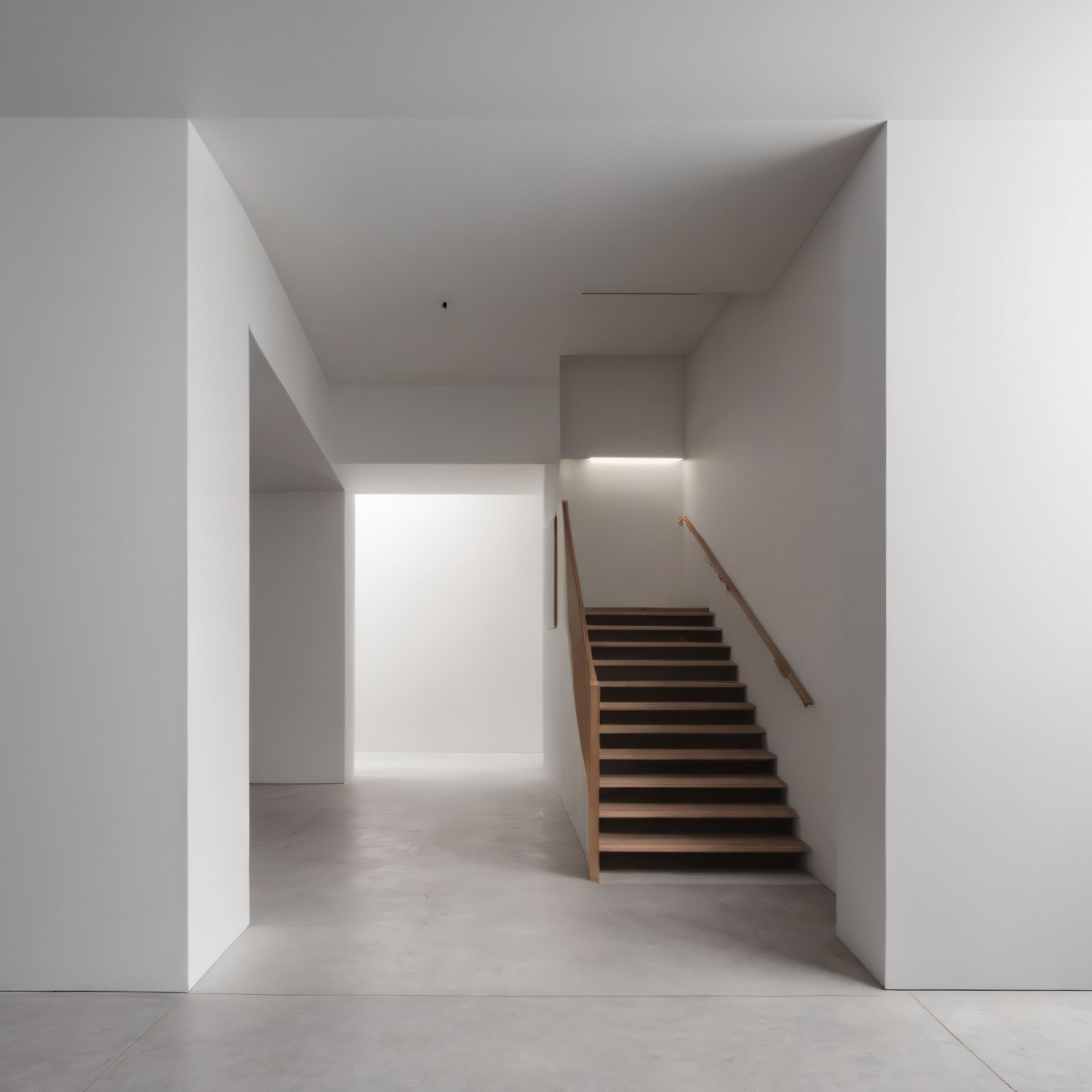 Sade Çizgilerle Tasarlanmış Minimalist Beyaz İç Mekan ve Ahşap Merdiven