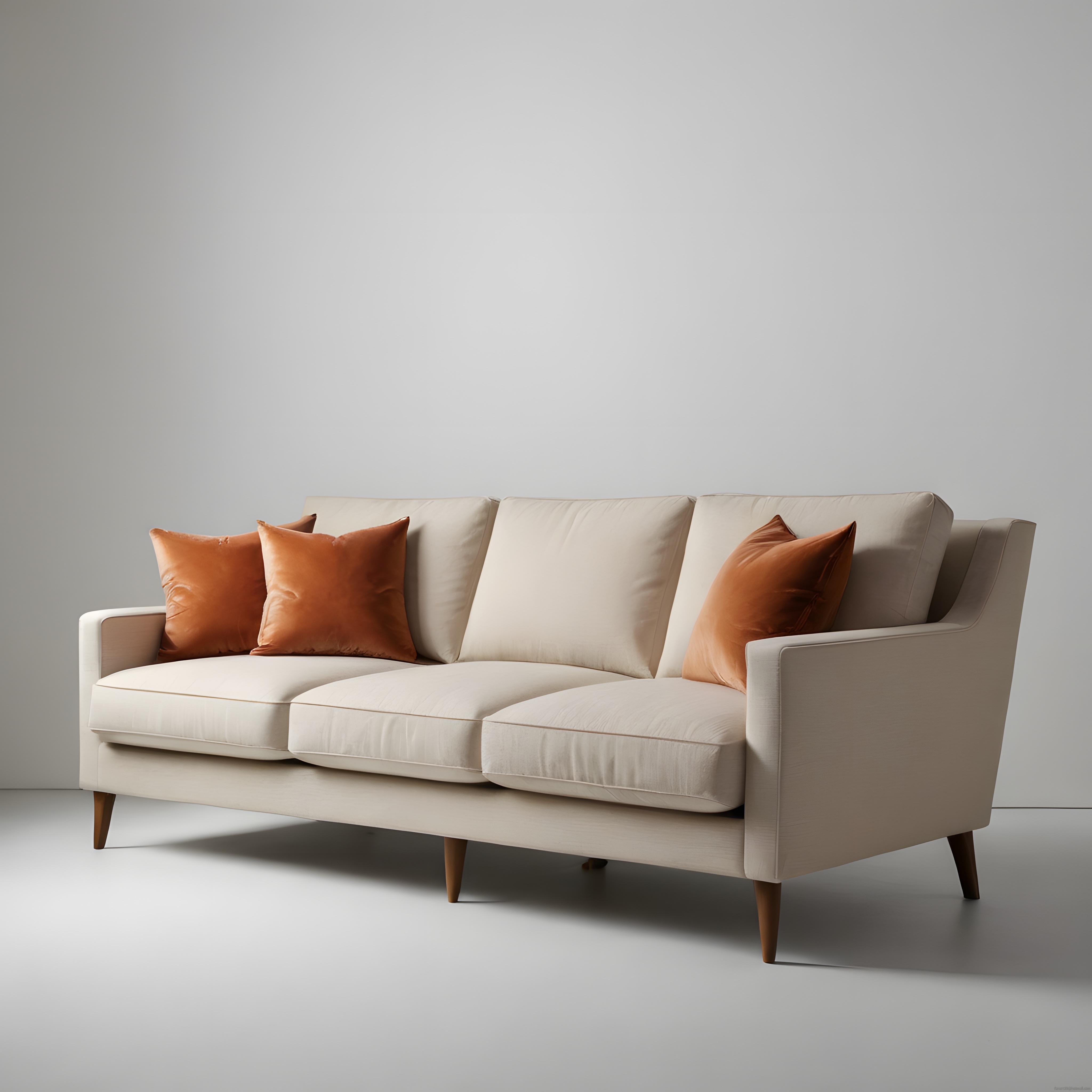 Sade Şıklık: Krem Modern Kanepe ve Terracotta Renkli Kadife Yastıklar