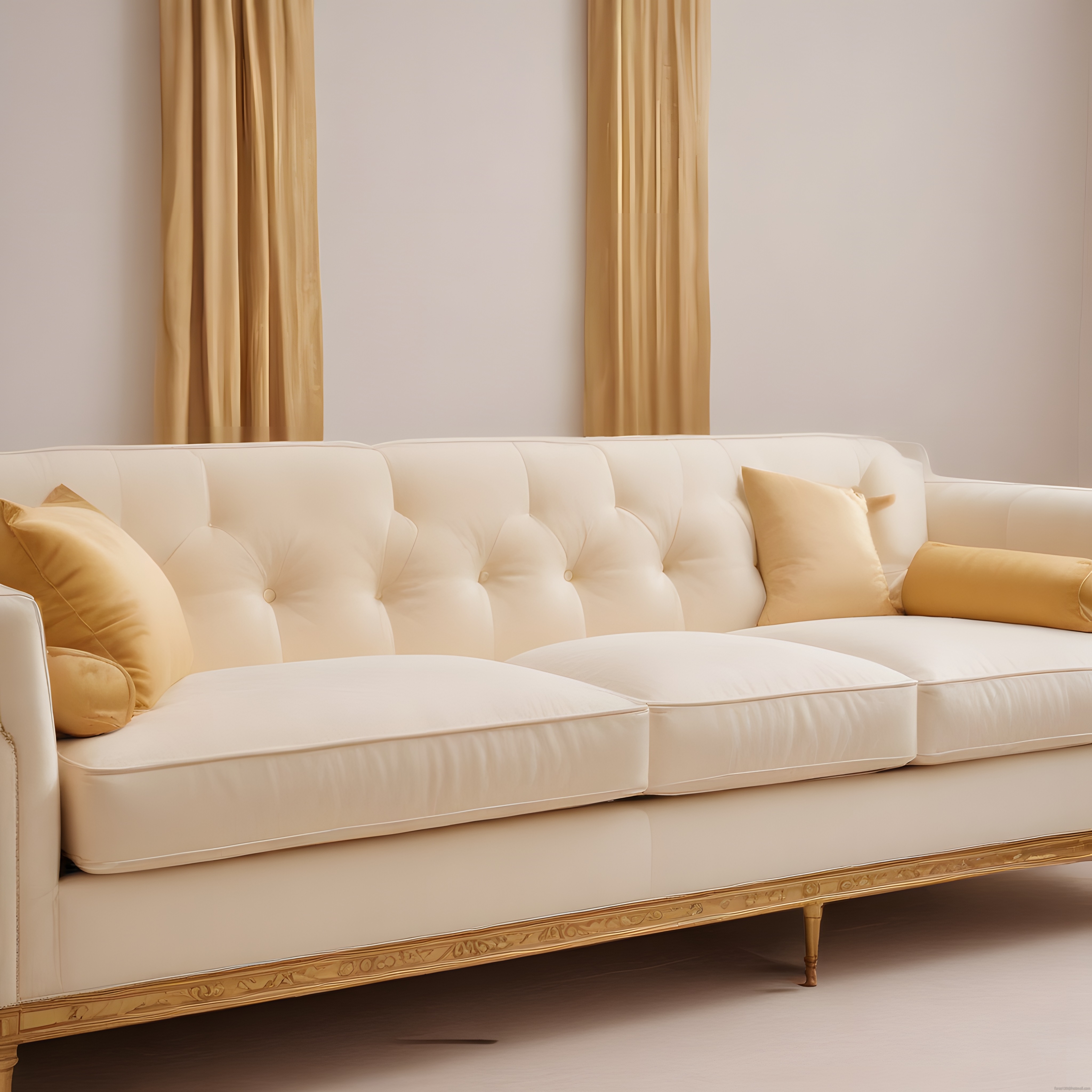 Sade ve Şık Krem Düğmeli Kanepe ile Altın Detaylı Lüks Salon Dekoru