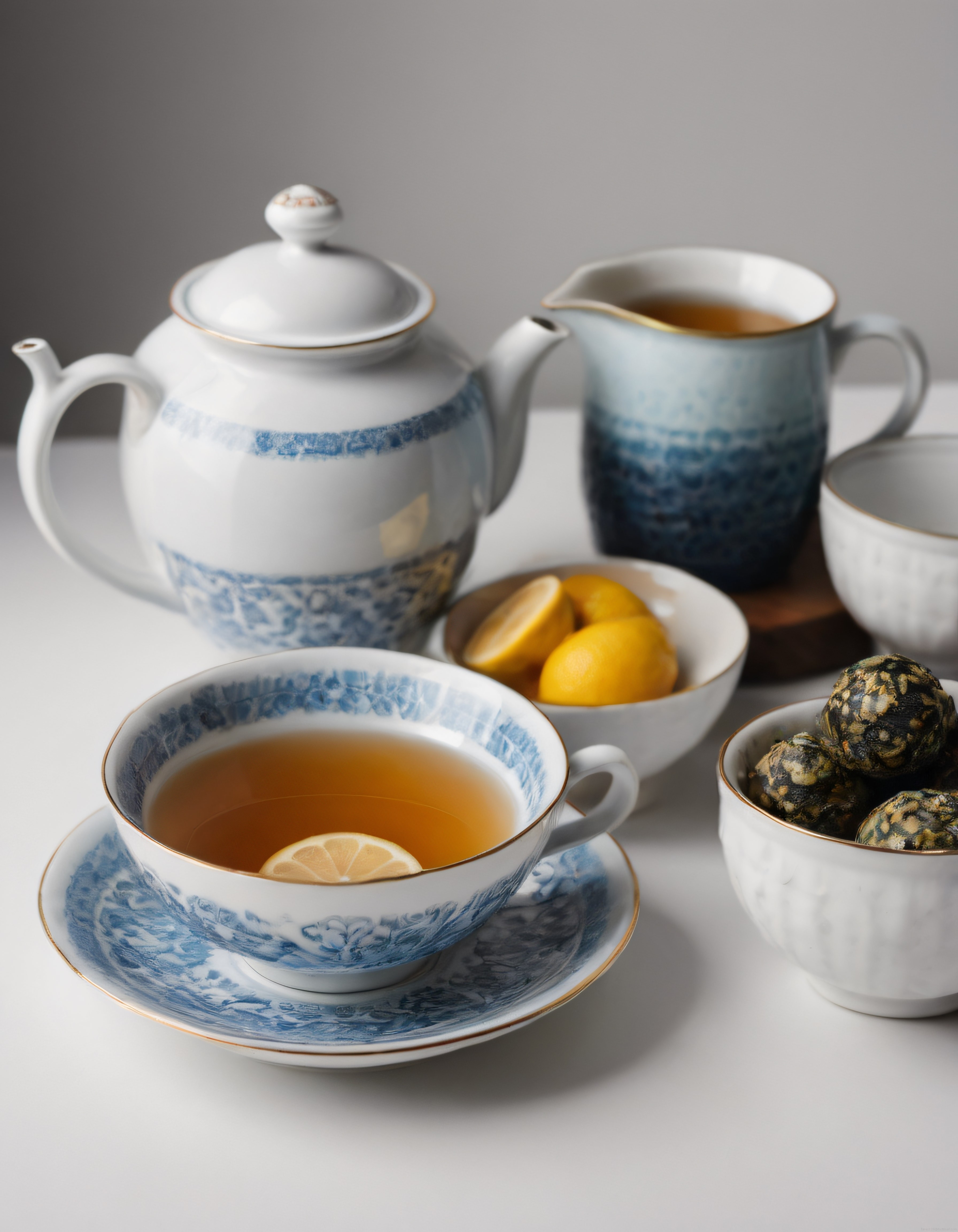 Safir Desenli Porselen Çay Takımında Limonlu Çay ve Yeşil Çay Topları