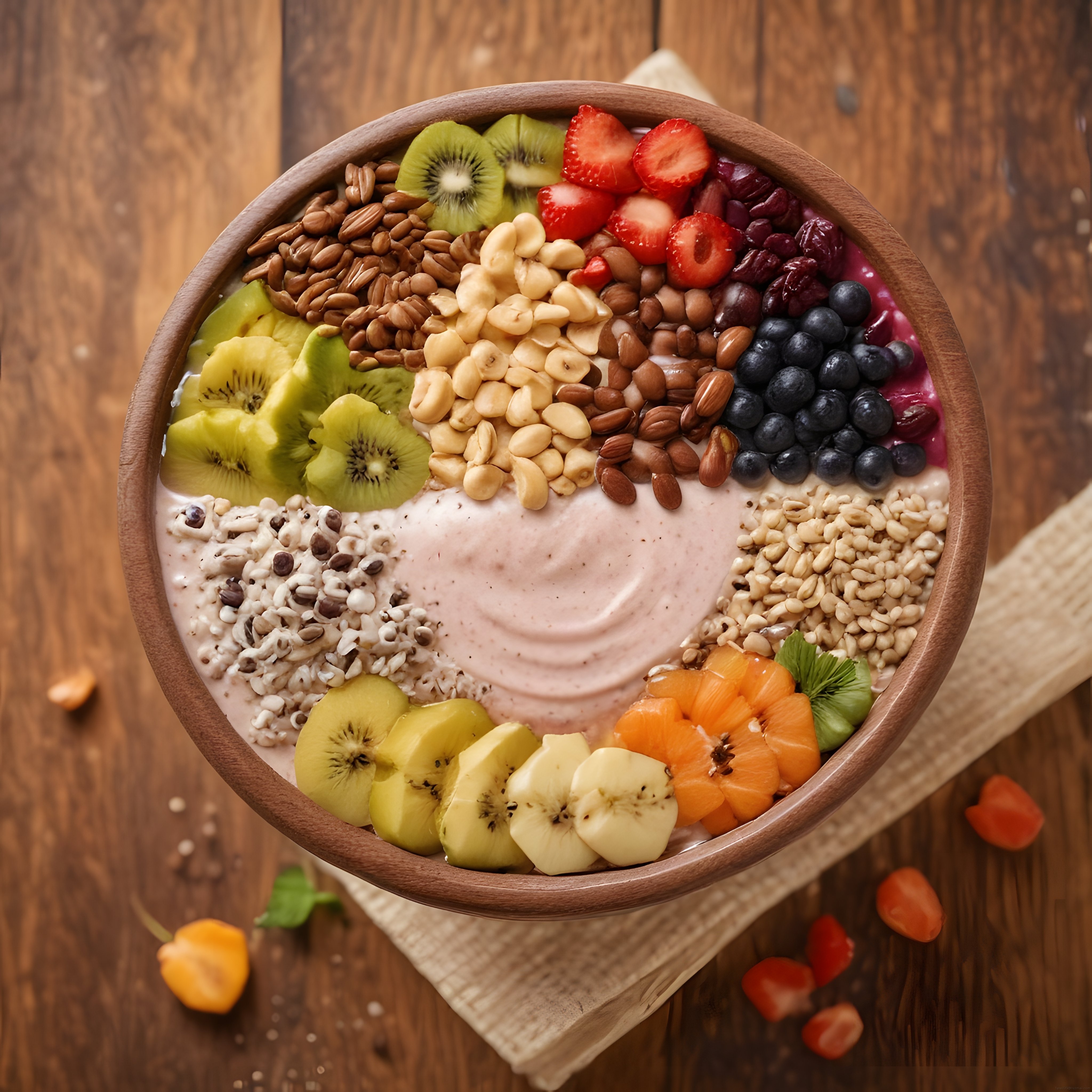 Sağlıklı Kahvaltı Kasesi: Tropikal Meyveli ve Kuruyemişli Smoothie Bowl