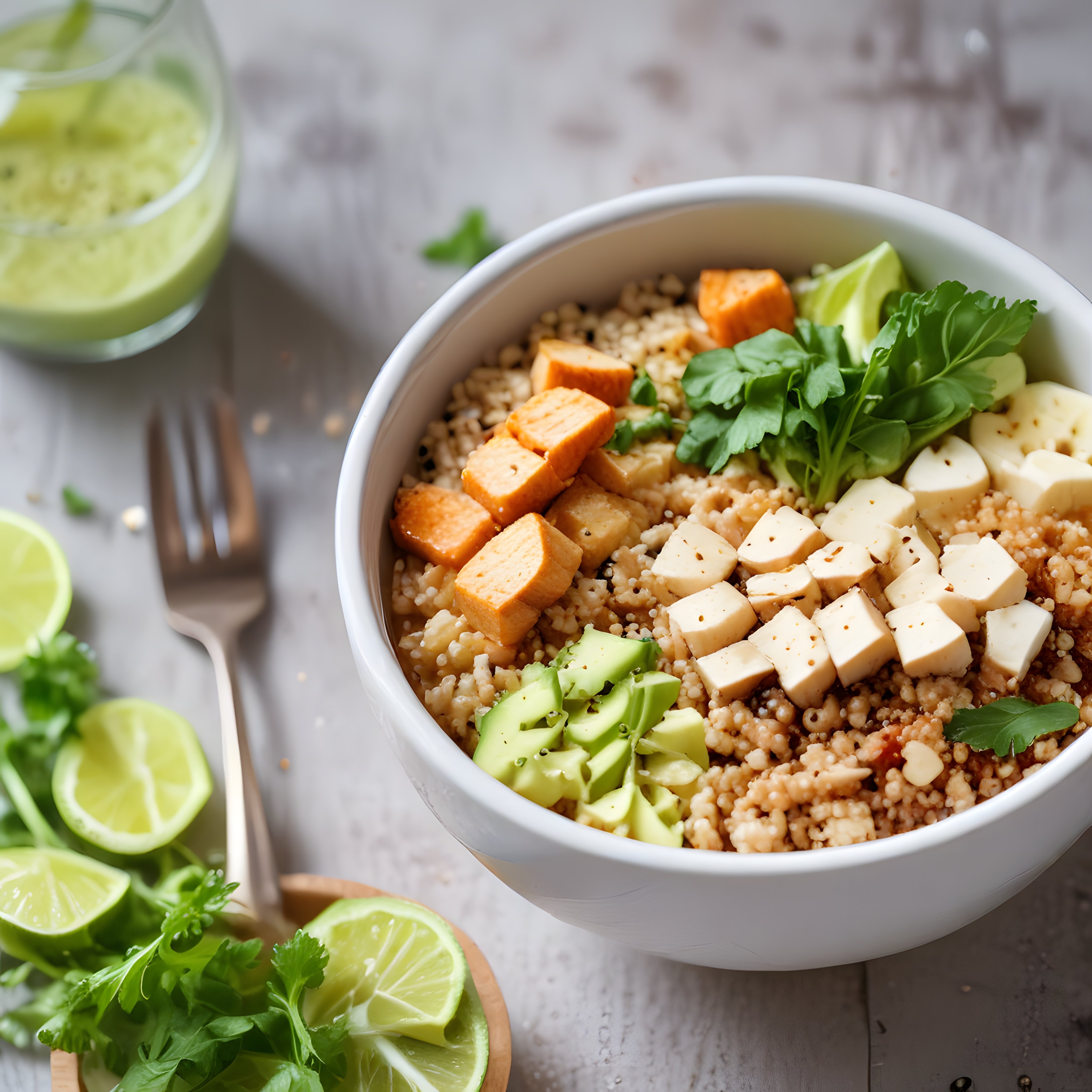 Sağlıklı Vegan Kase: Kuskus, Tofu ve Avokadolu Besleyici Öğün