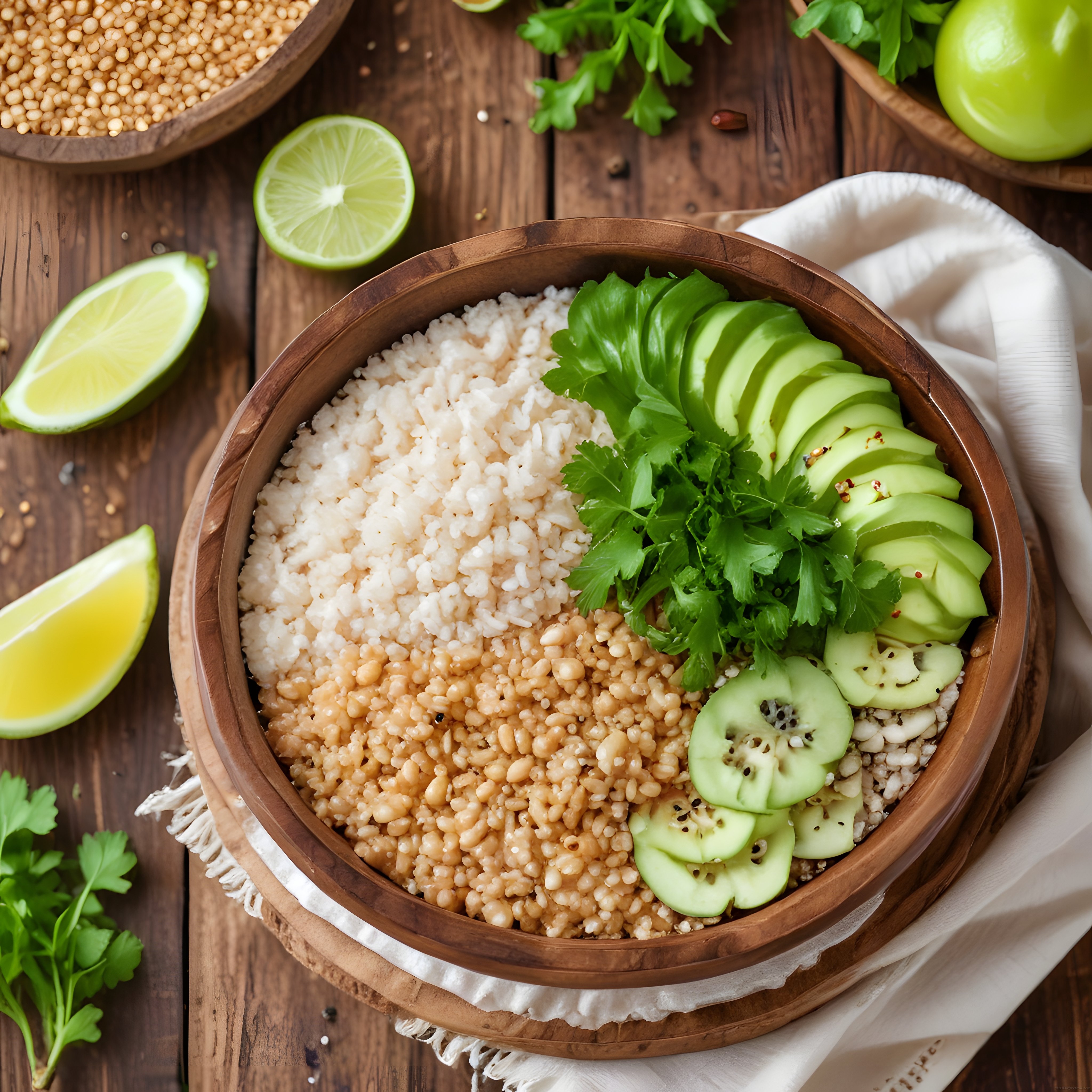 Sağlıklı Vegan Tahıl Kasesi: Yeşil Elma, Avokado ve Kişniş ile
