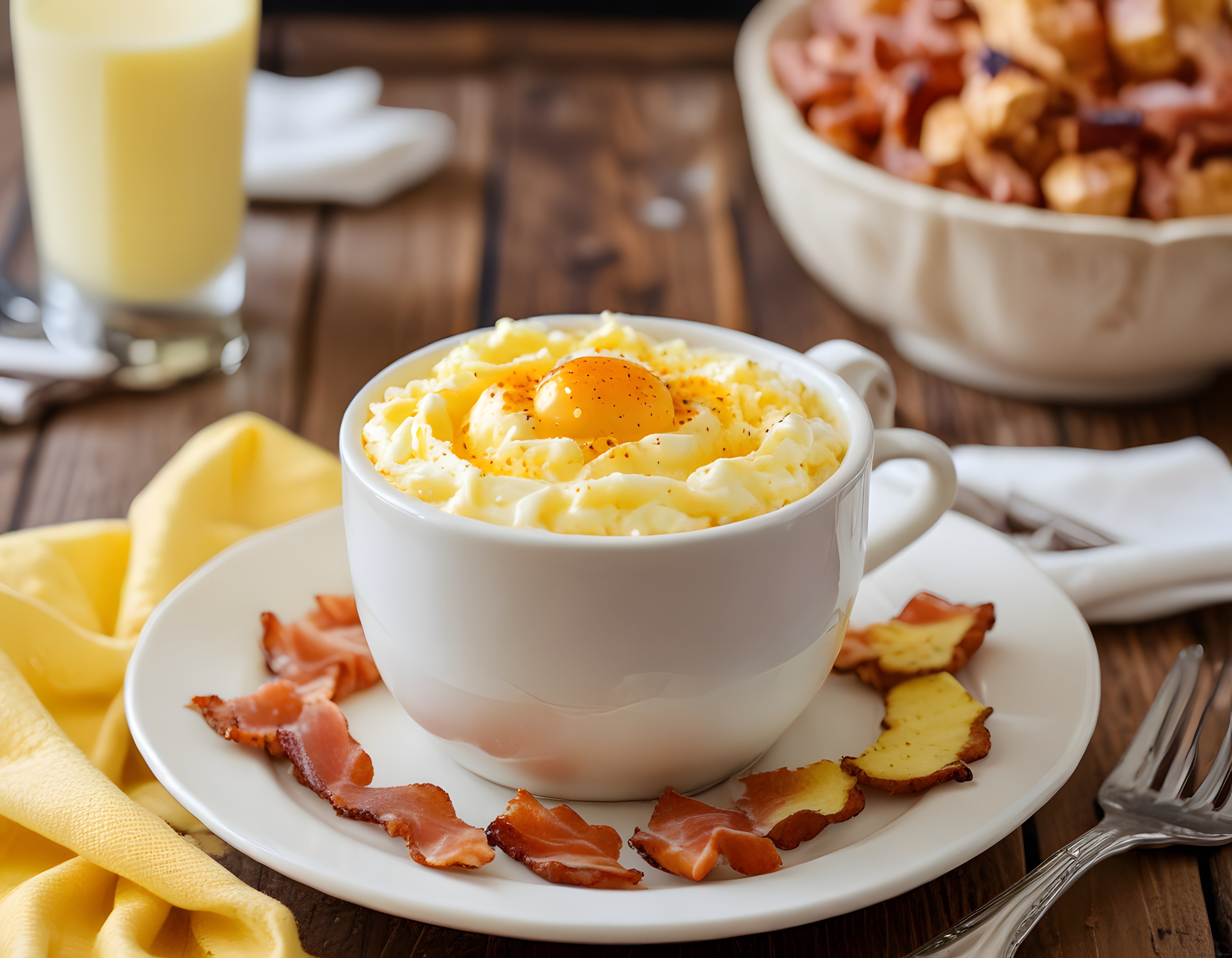 Sahanda Fincan Yumurta ve Çıtır Bacon Eşliğinde Zengin Kahvaltı