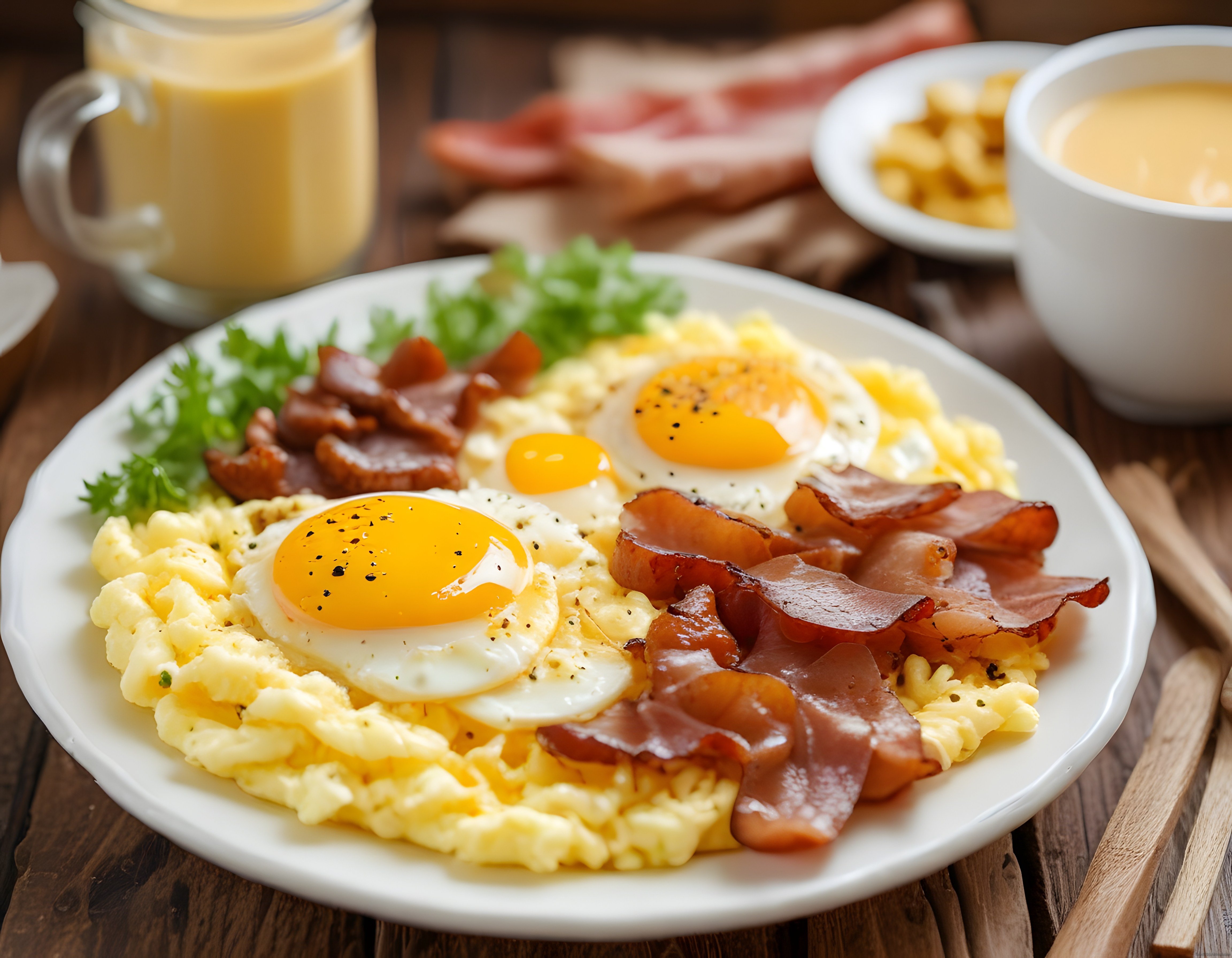 Sahanda Yumurta ve Kıtır Bacon ile Nefis Kahvaltı Tabağı Sunumu