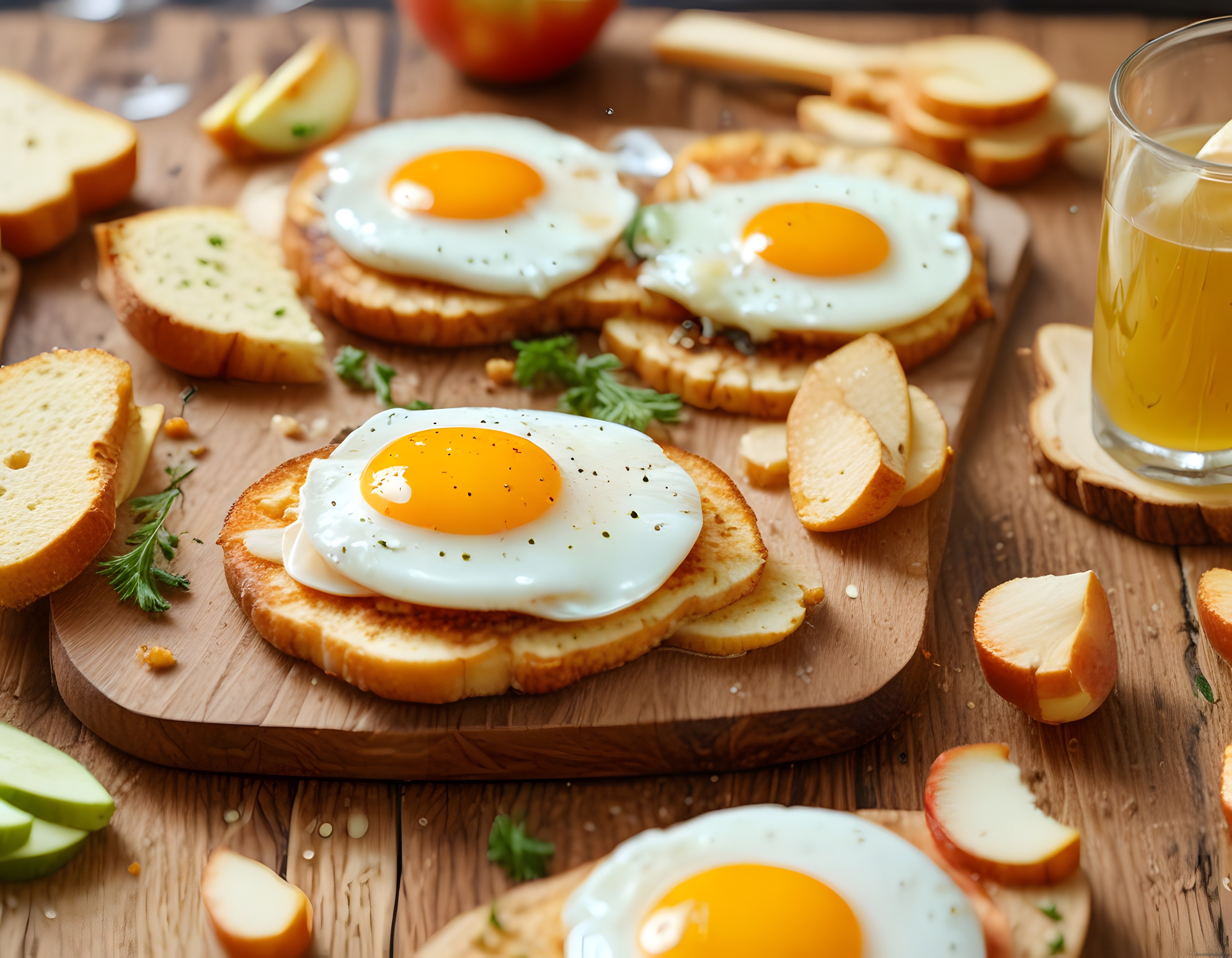 Sahanda Yumurtalı Kızarmış Ekmek ve Elma Dilimleriyle Nefis Kahvaltı