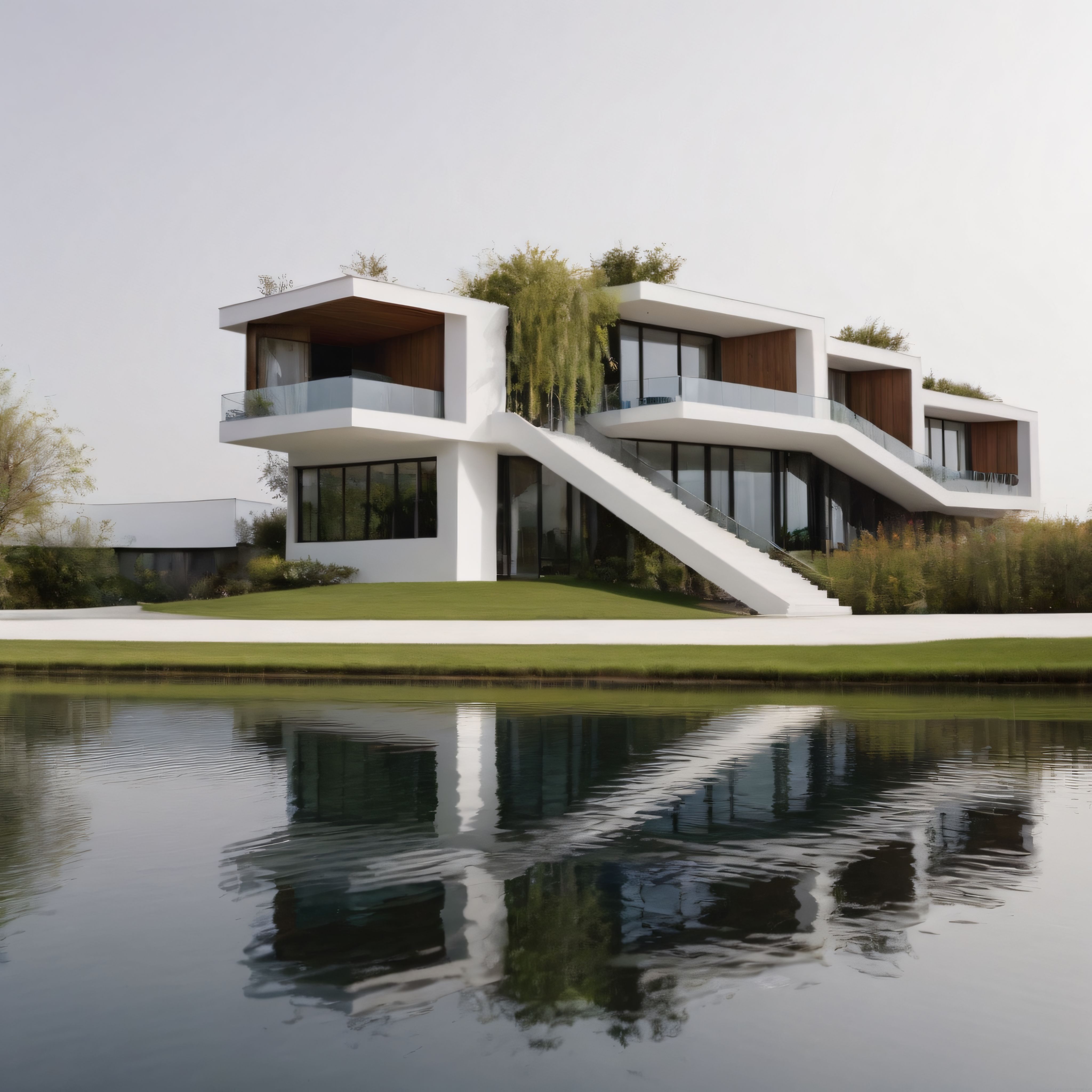 Sakin Göl Kenarında Yemyeşil Çatıya Sahip Lüks Modern Villa ve Eşsiz Yansıması Sakin Göl Kenarında Yemyeşil Çatıya Sahip Lüks Modern Villa ve Eşsiz Yansıması
