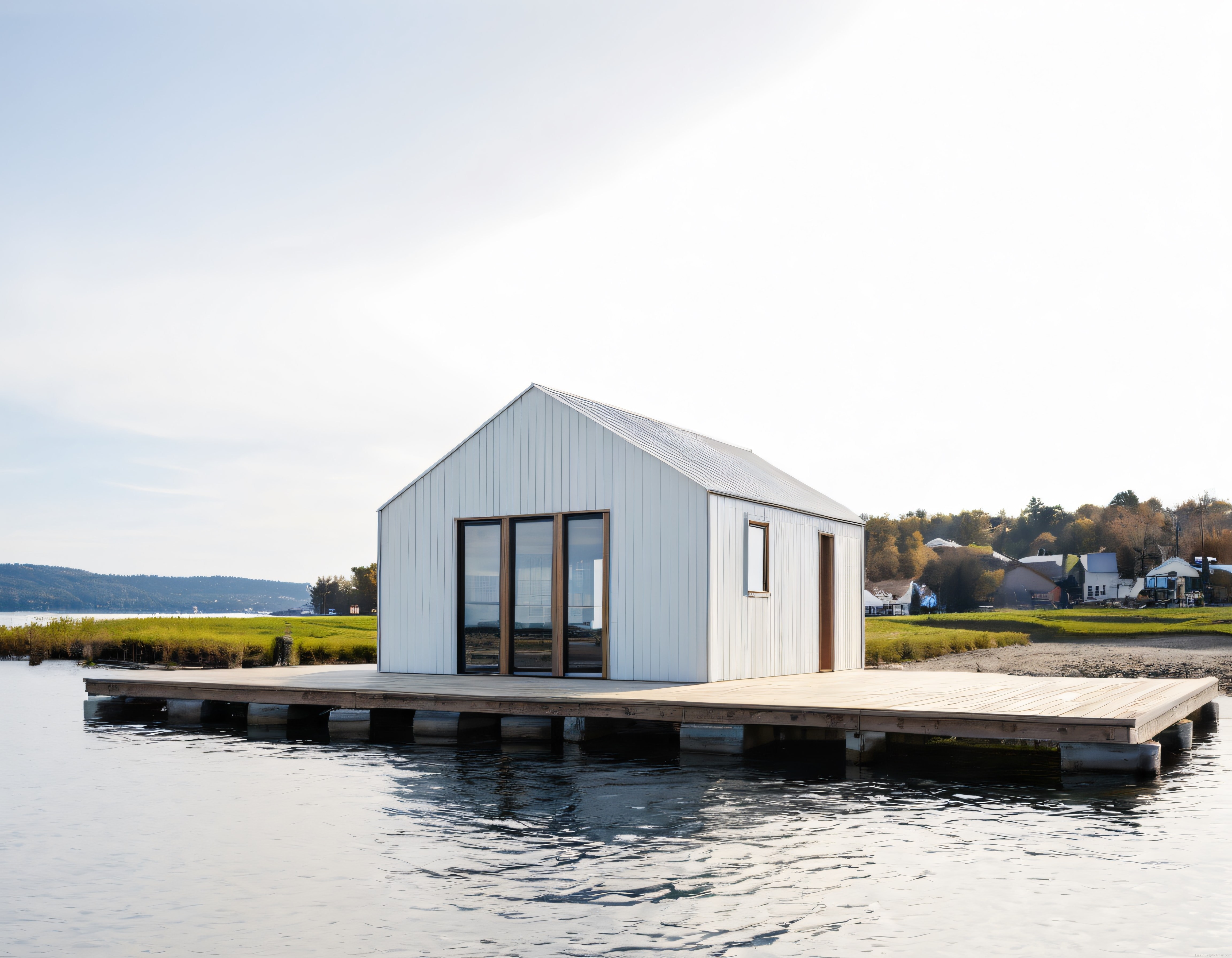 Sakin Göl Üzerindeki Modern Minimalist Ahşap Ev ve Doğa Manzarası