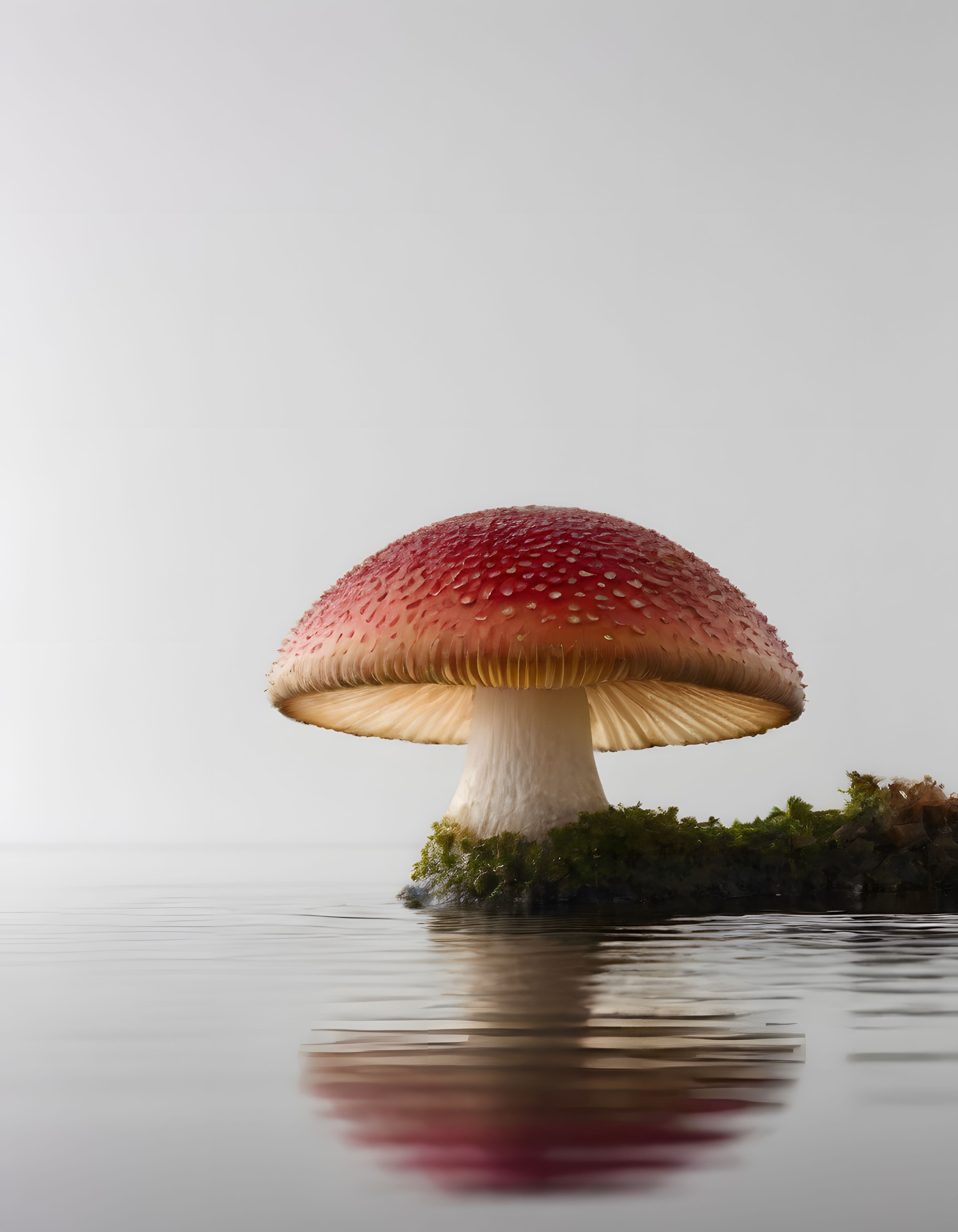 Sakin Suda Yansıyan Kırmızı Kapaklı Mantarın Büyüleyici Makro Fotoğrafı