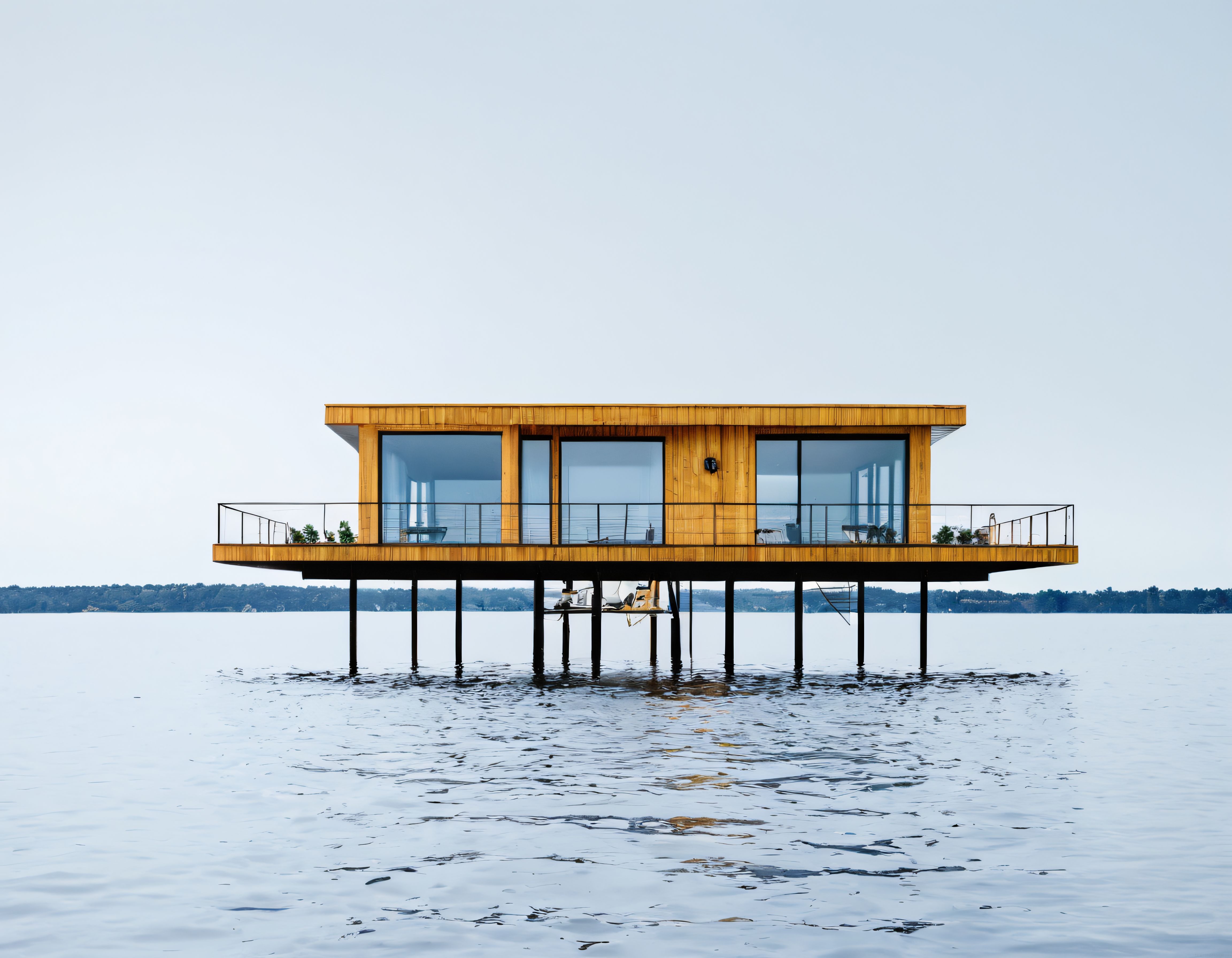 Sakin Sular Üzerinde Yükselen Modern Ahşap Ev ve Minimalist Yaşam