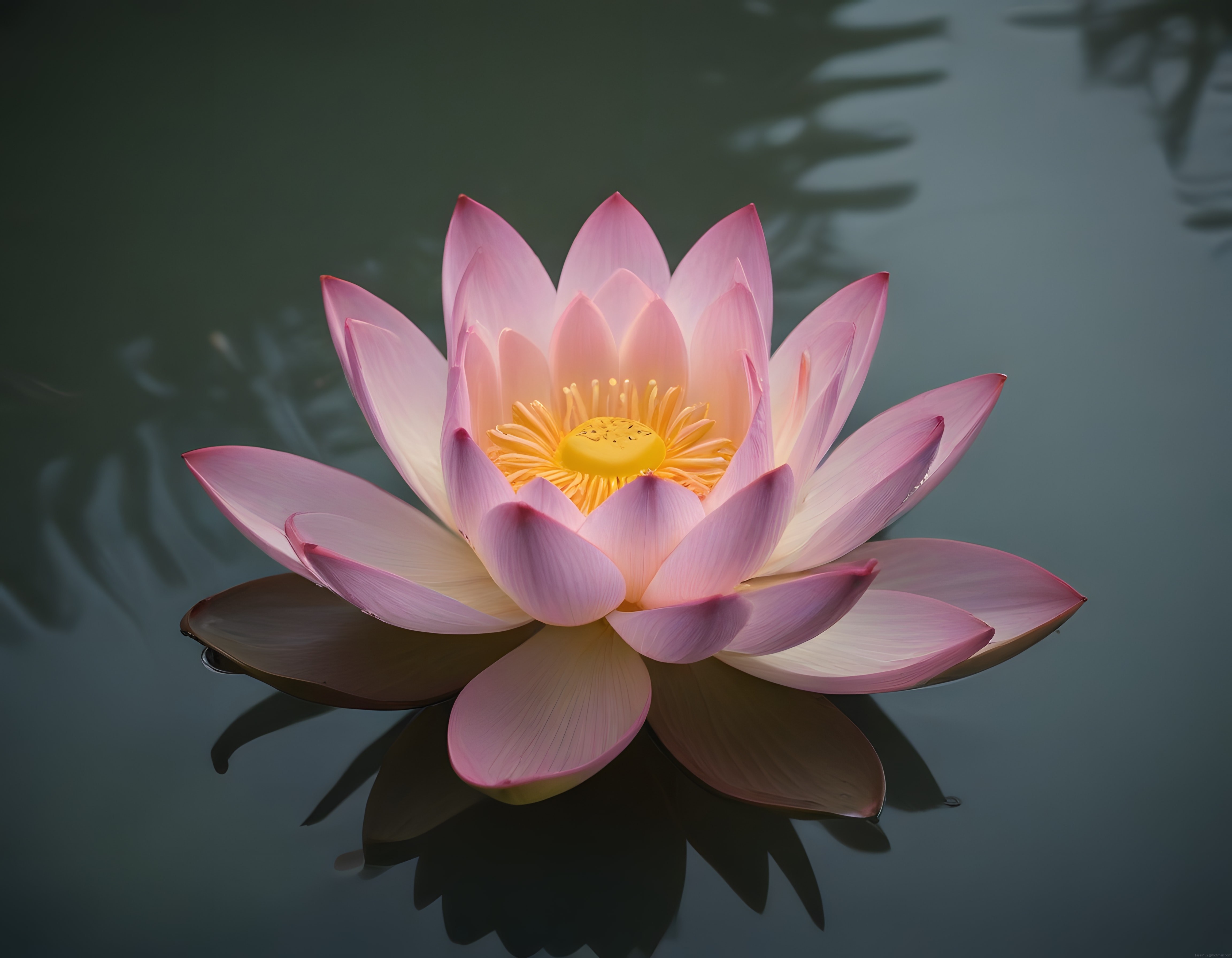 Sakin Sularda Açan Pembe Lotus Çiçeği ve Yansımasının Büyüleyici Güzelliği