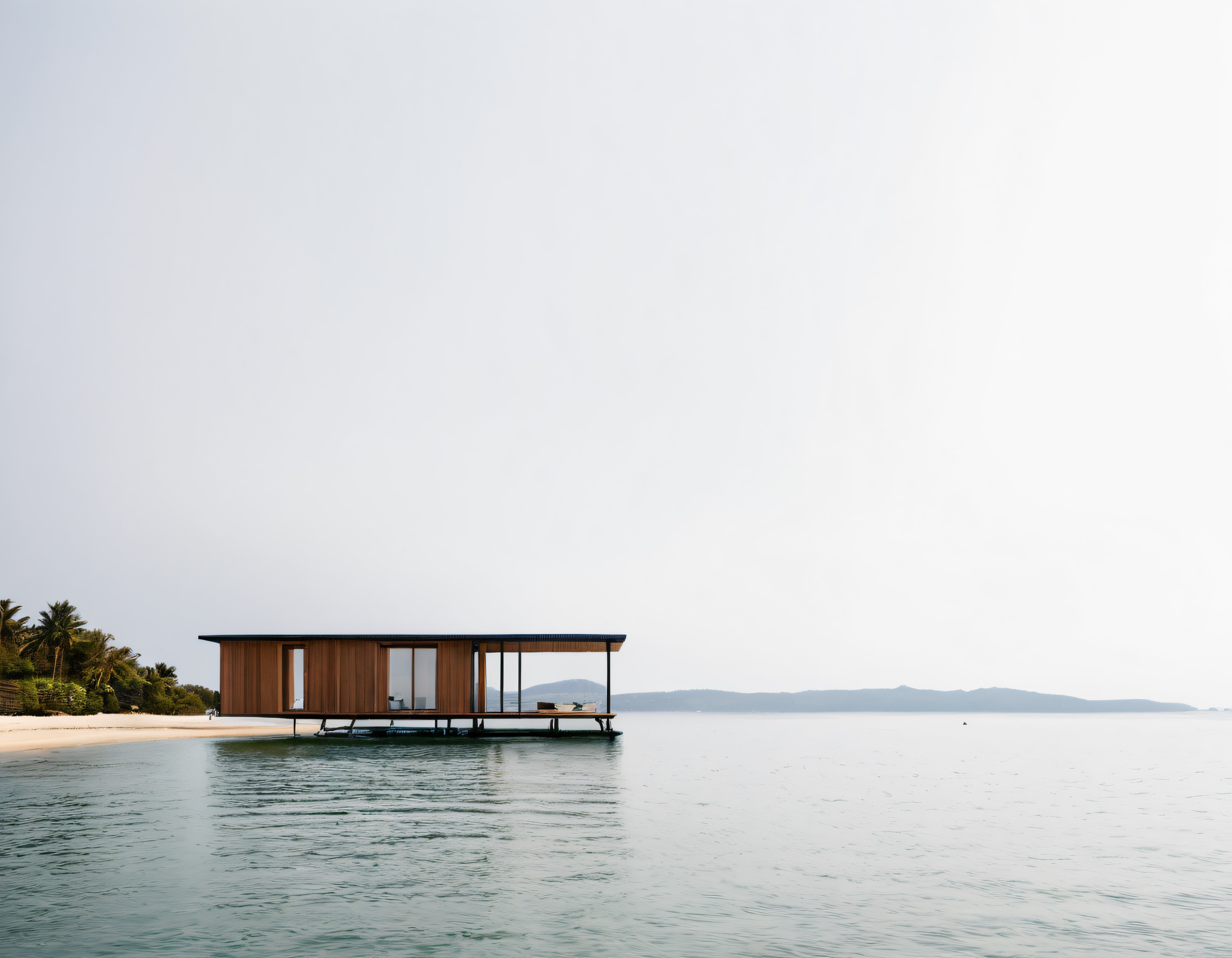 Sakin Sularda Yüzen Minimalist Ahşap Tatil Evi ve Doğa Manzarası