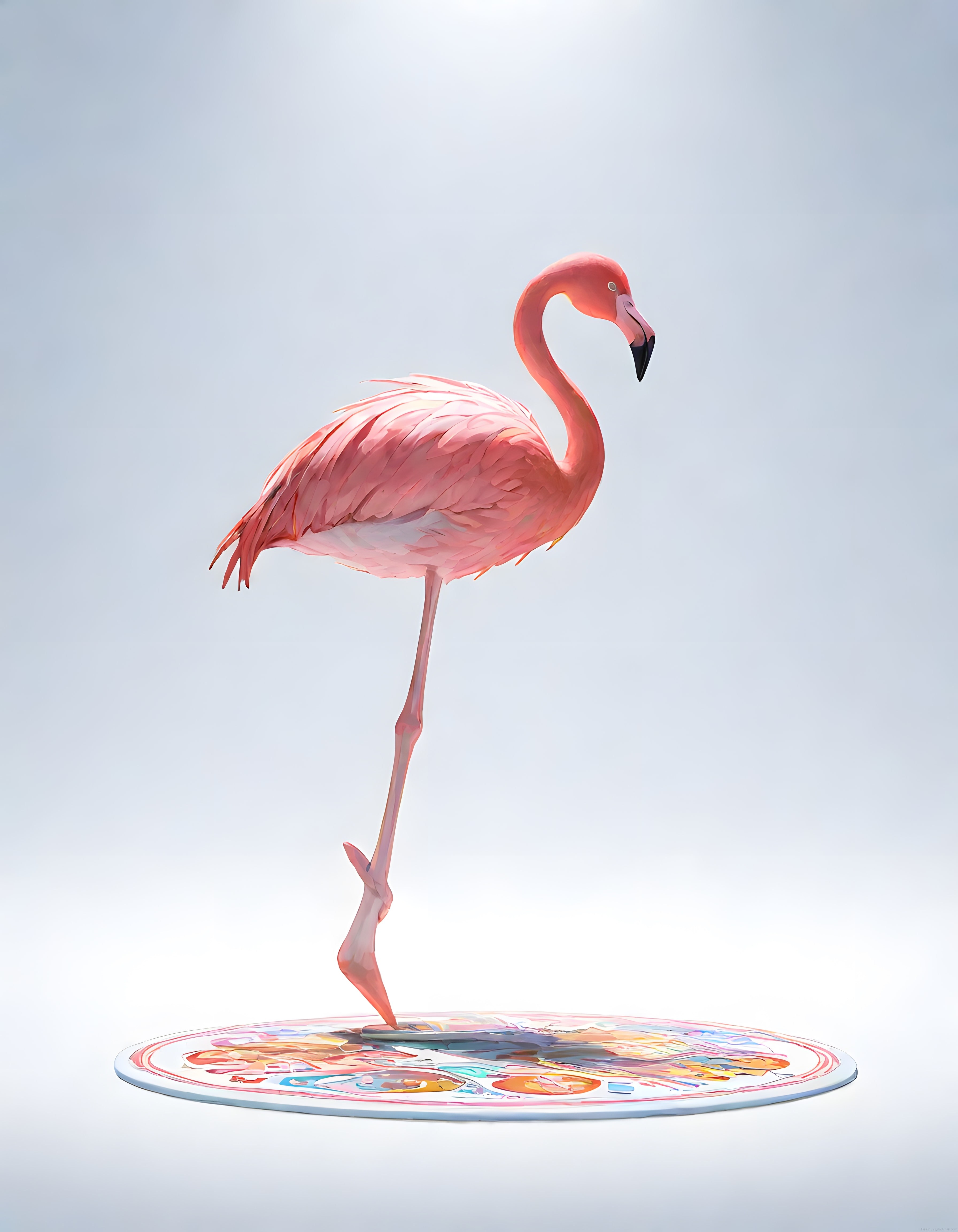 Sakın ve Zarif Pembe Flamingo Minimalist Beyaz Stüdyodaki Tek Bacak Duruşu