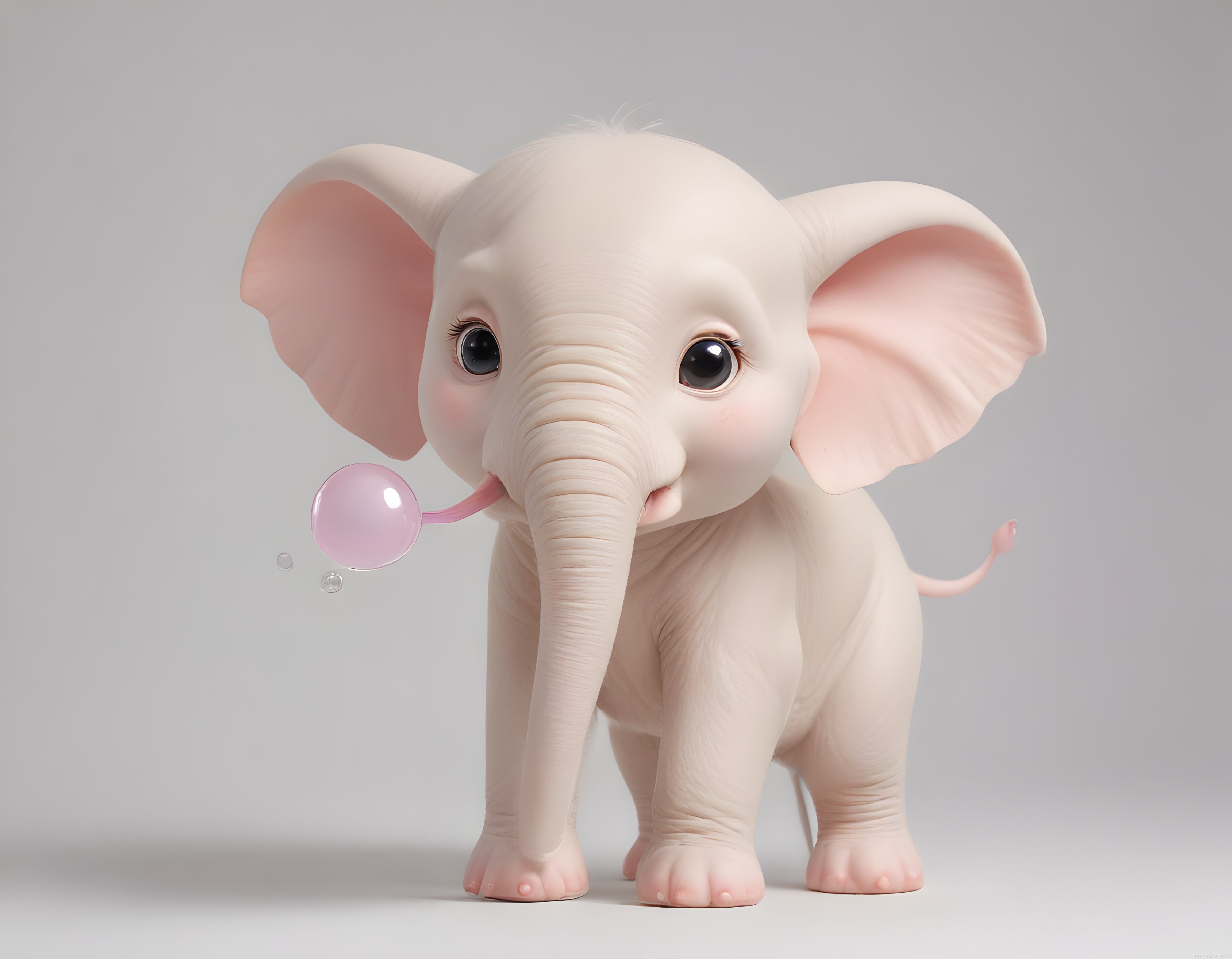 Sakız Balonu Üfleyen Sevimli Pembe Fil Yavrusu 3D Karakter Tasarımı