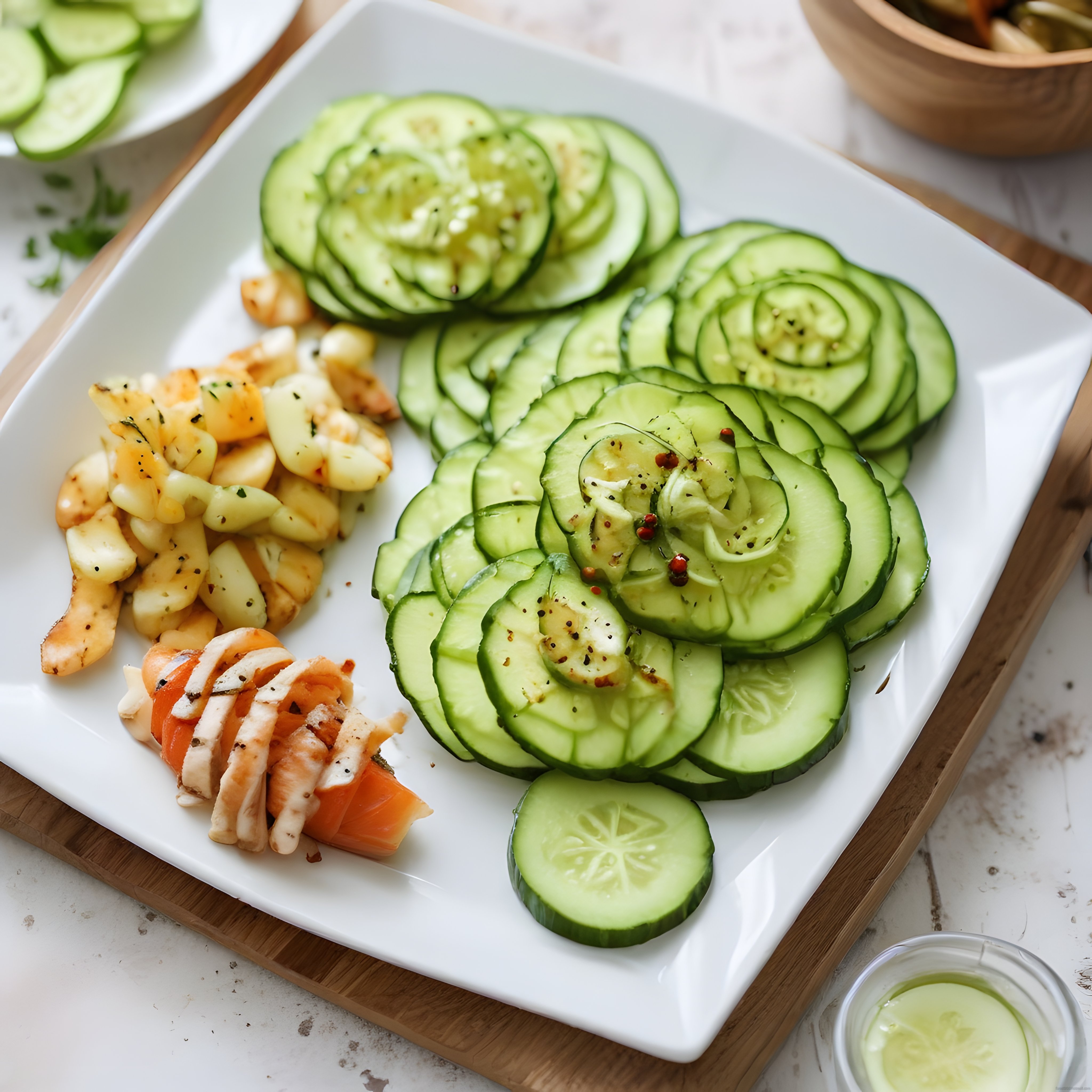 Salatalık Çiçeği Sunumu ile Karidesli ve Peynirli Taze Meze Tabağı