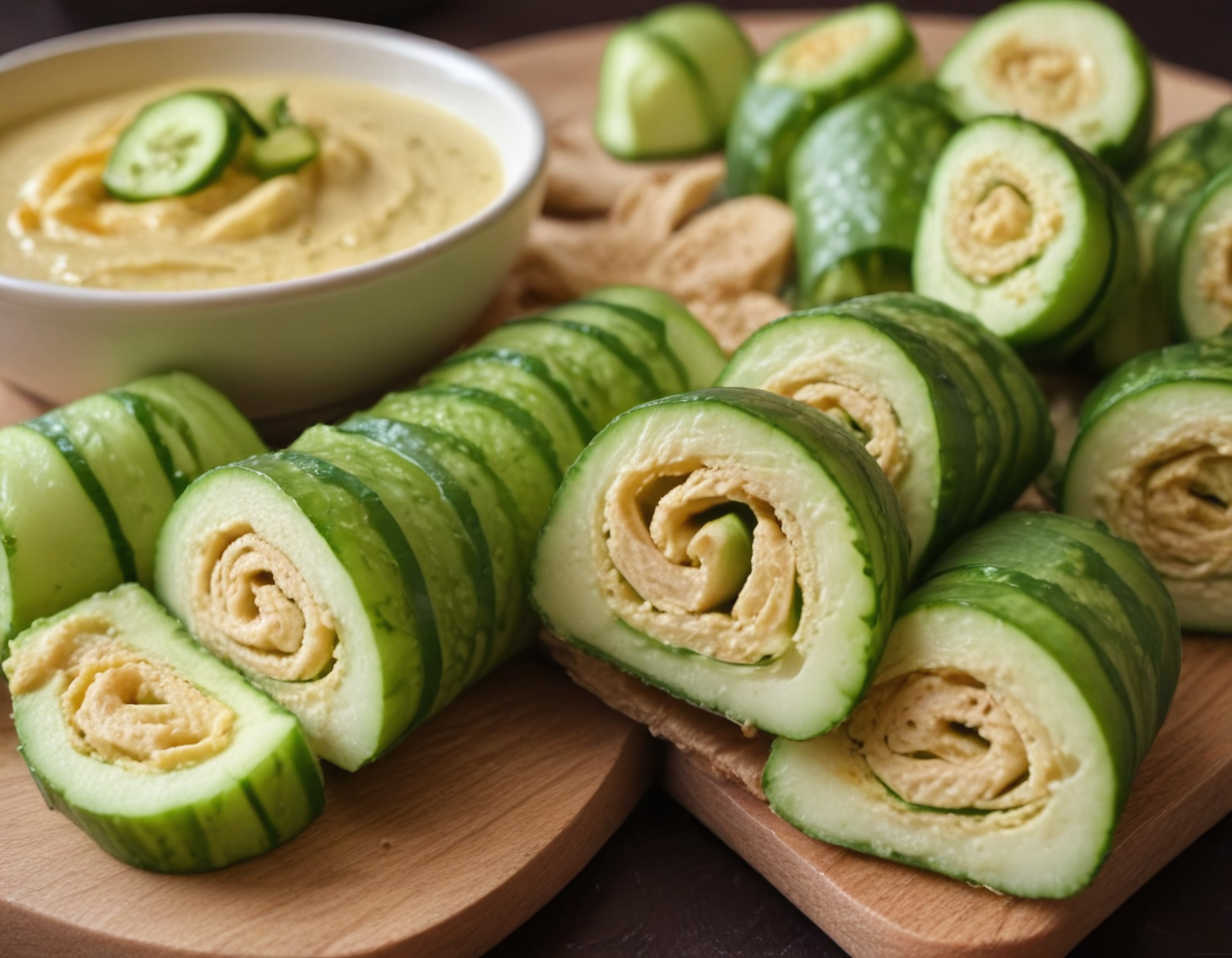 Salatalık Dilimlerine Sarılmış Humuslu Pratik ve Sağlıklı Atıştırmalık