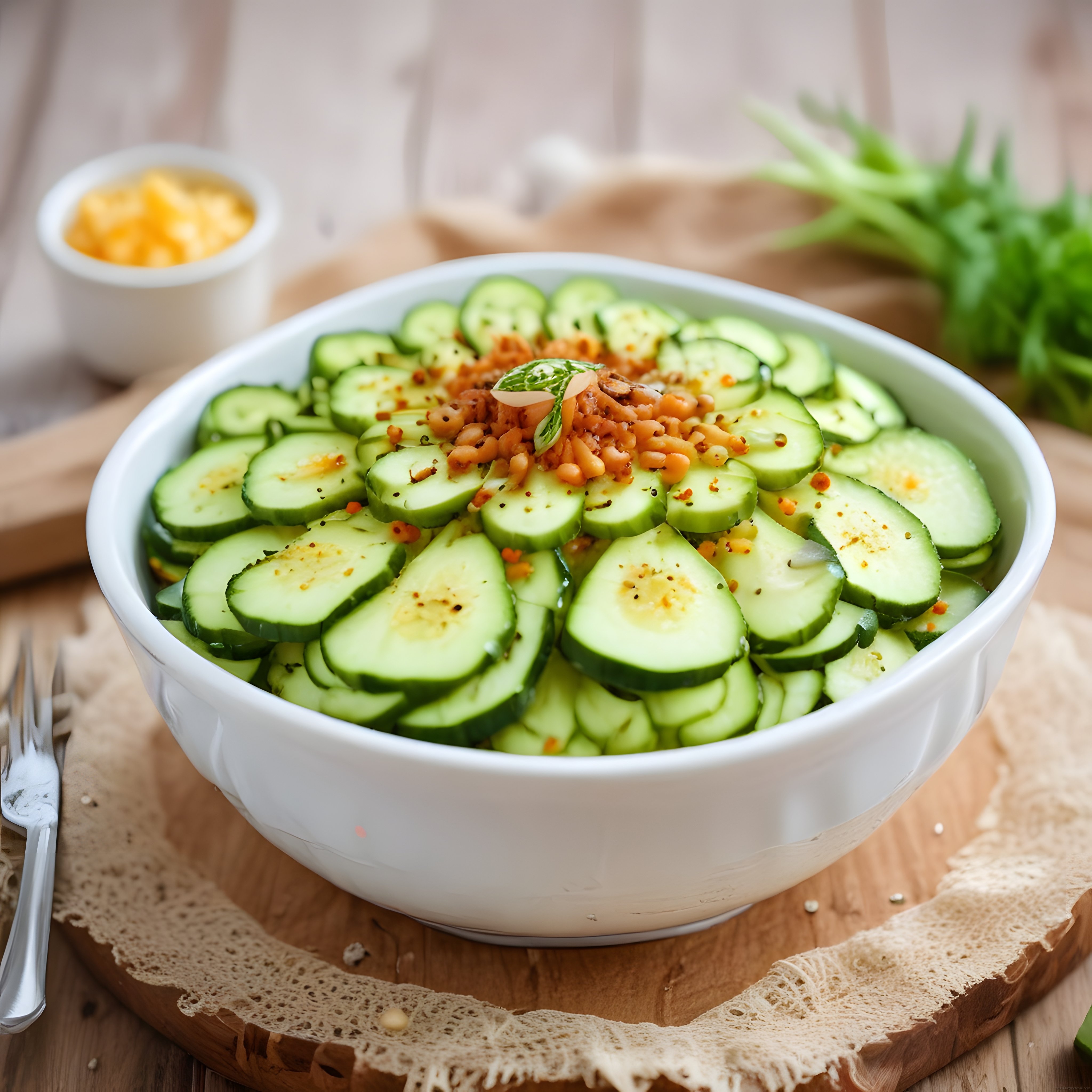 Salatalık Dilimli Ferahlatıcı Yaz Salatası ve Ekmek Eşliğinde Sunum