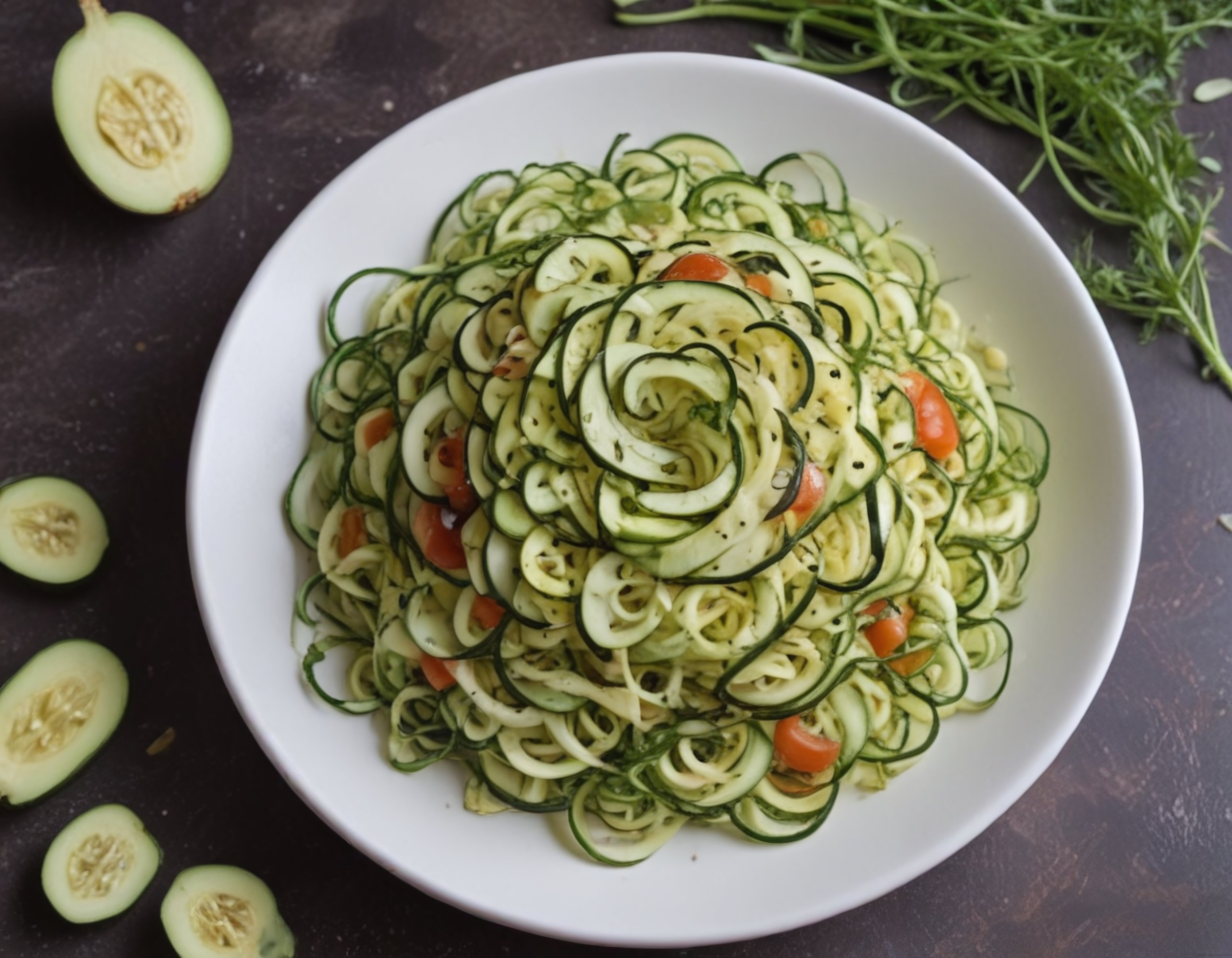 Salatalık Spagettisi ile Hafif Yaz Salatası: Domates ve Yeşillikli