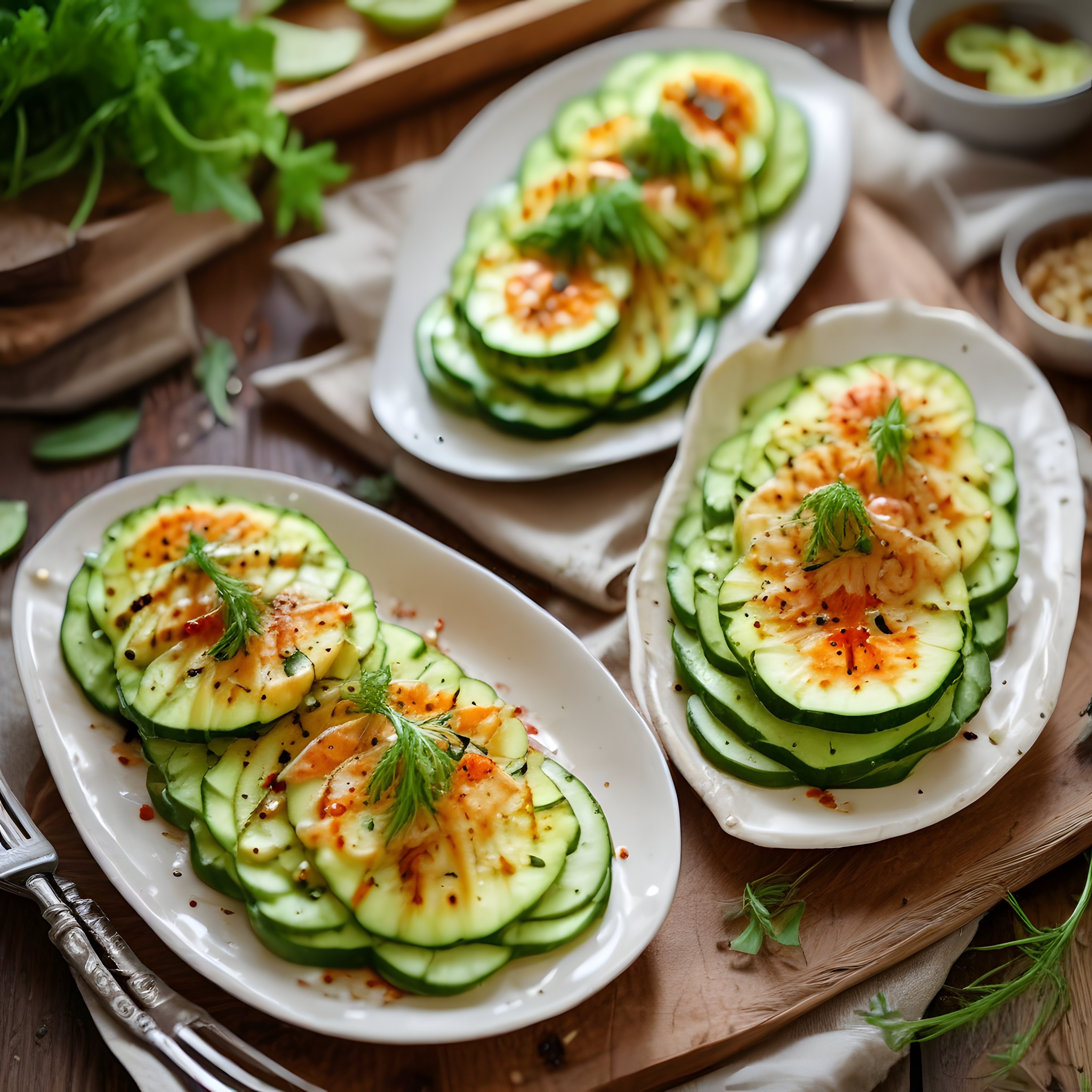 Salatalık üzerine sarımsaklı yoğurt ve pul biberli nefis tereyağlı meze