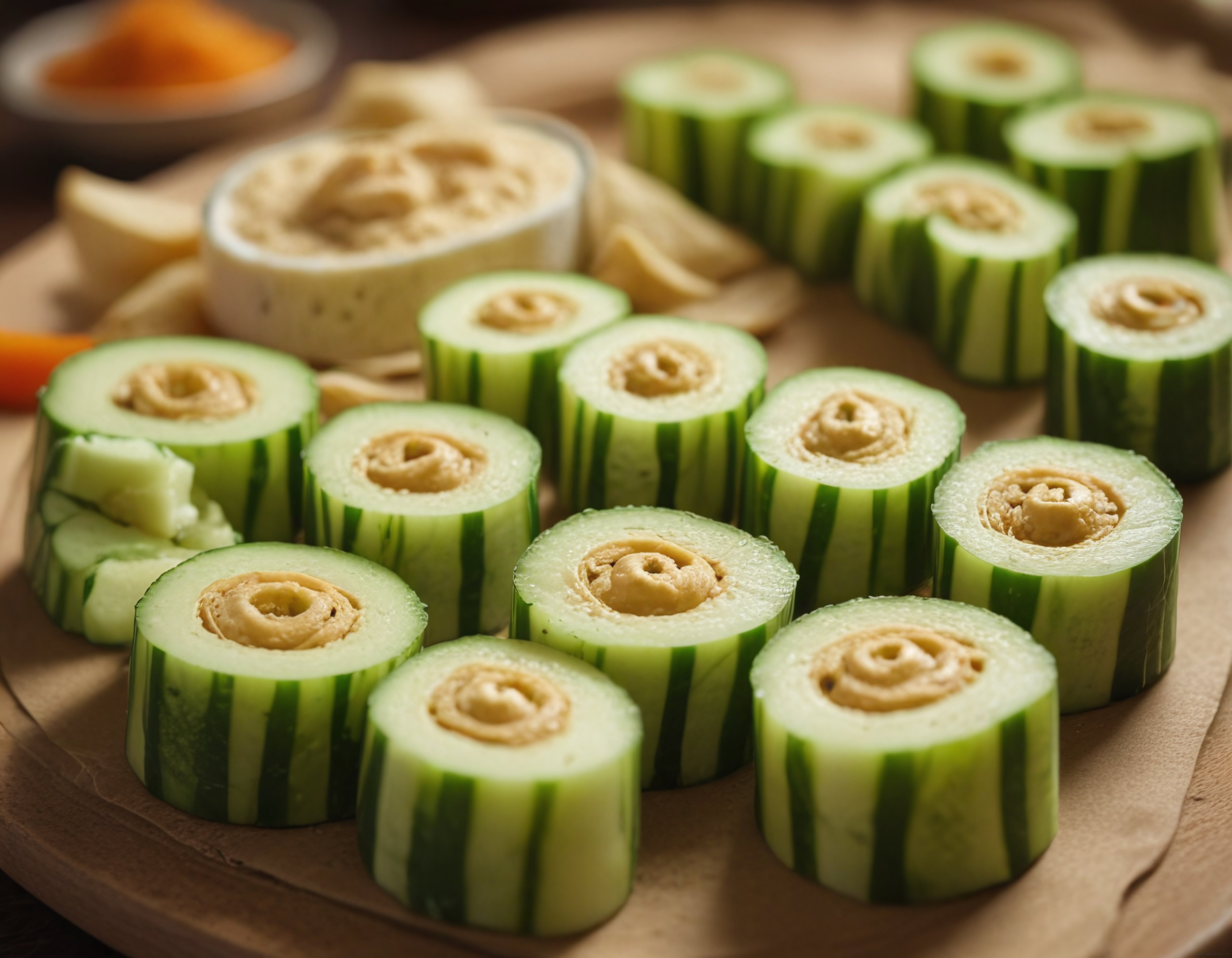 salatalık ve humus ile hazırlanan sağlıklı atıştırmalık tarif görseli