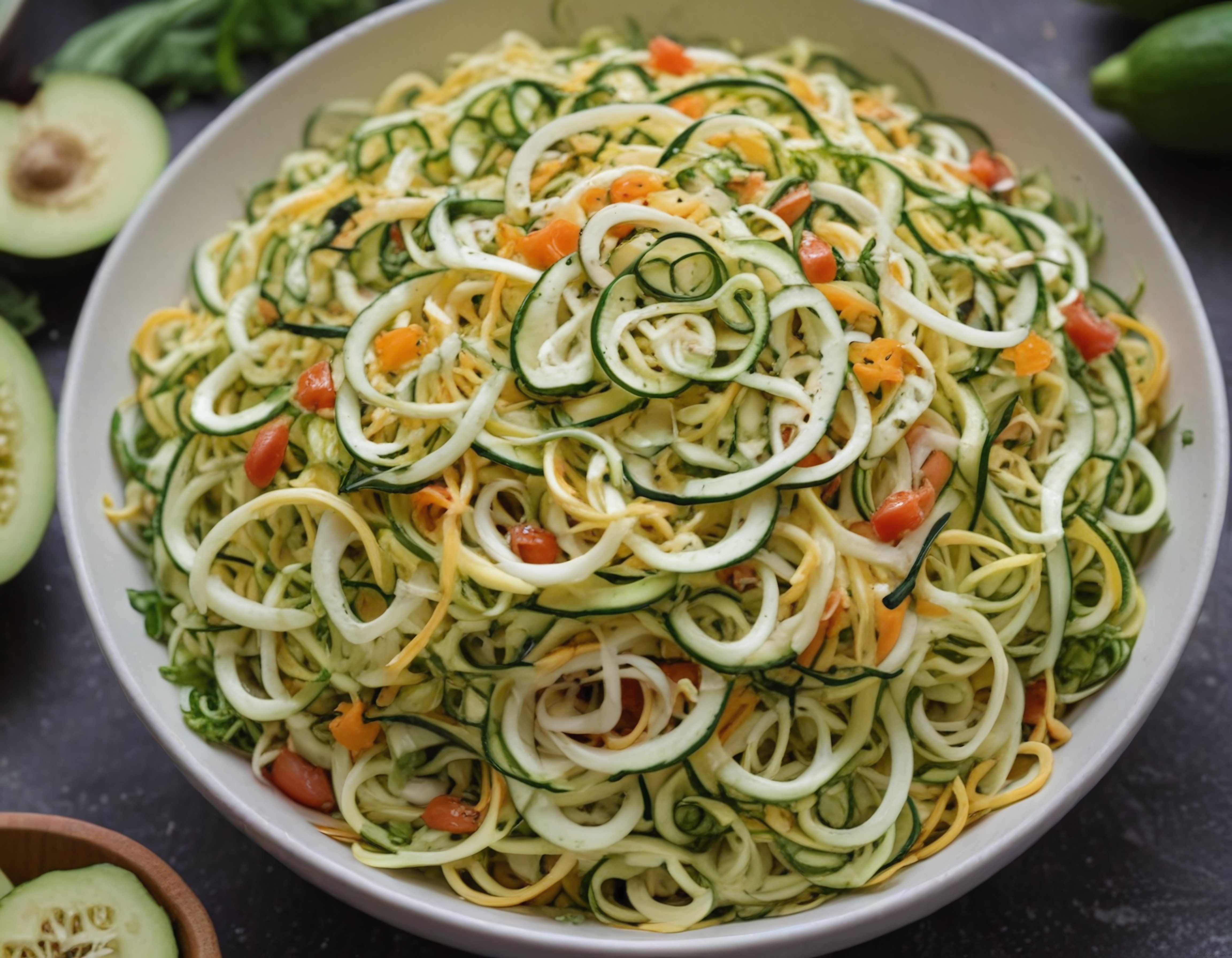 Salatalık ve kabak spagettisiyle hazırlanan sağlıklı fit makarna salatası