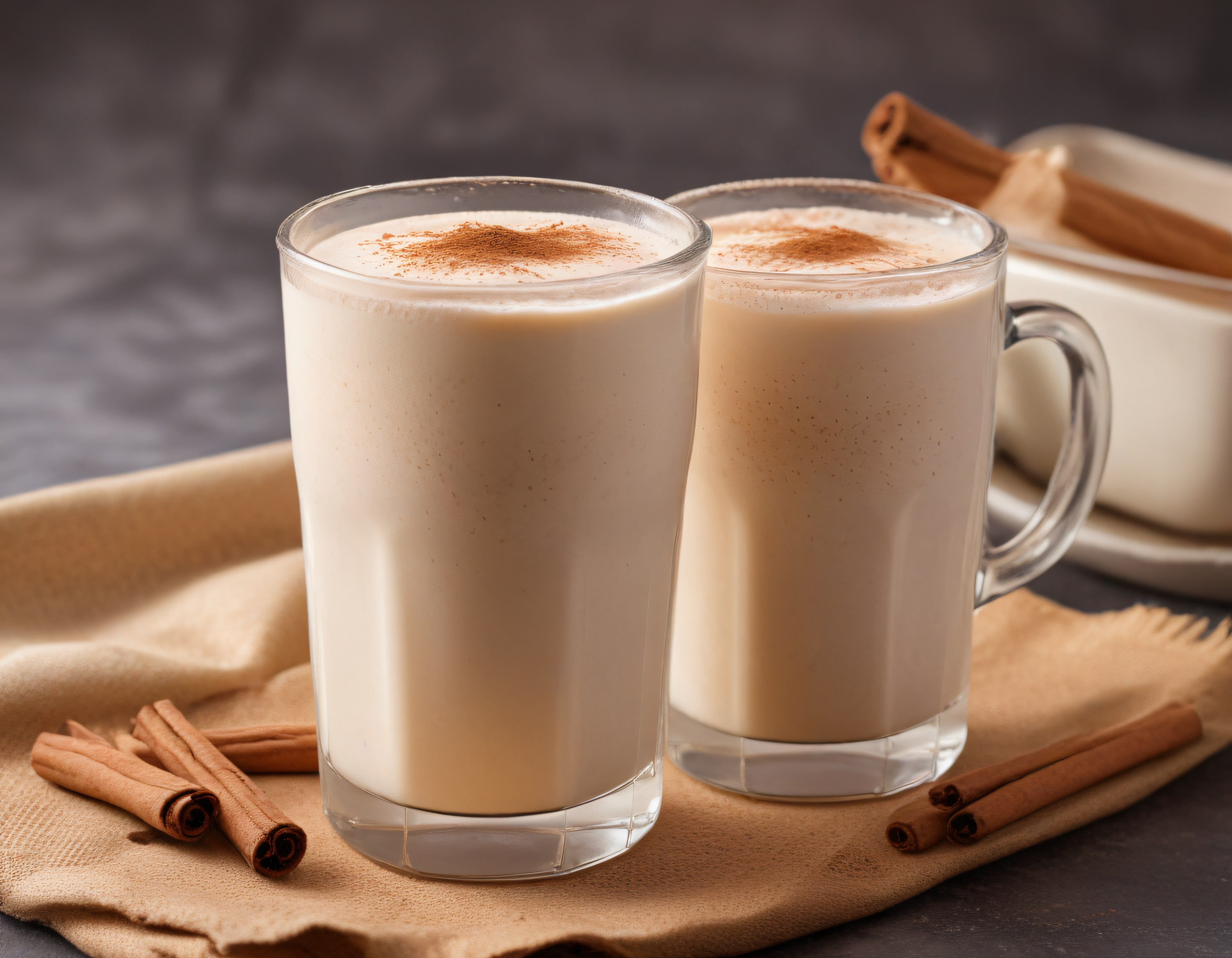Salep ve boza tadında tarçınlı kremalı sıcak kış içeceği sunumu
