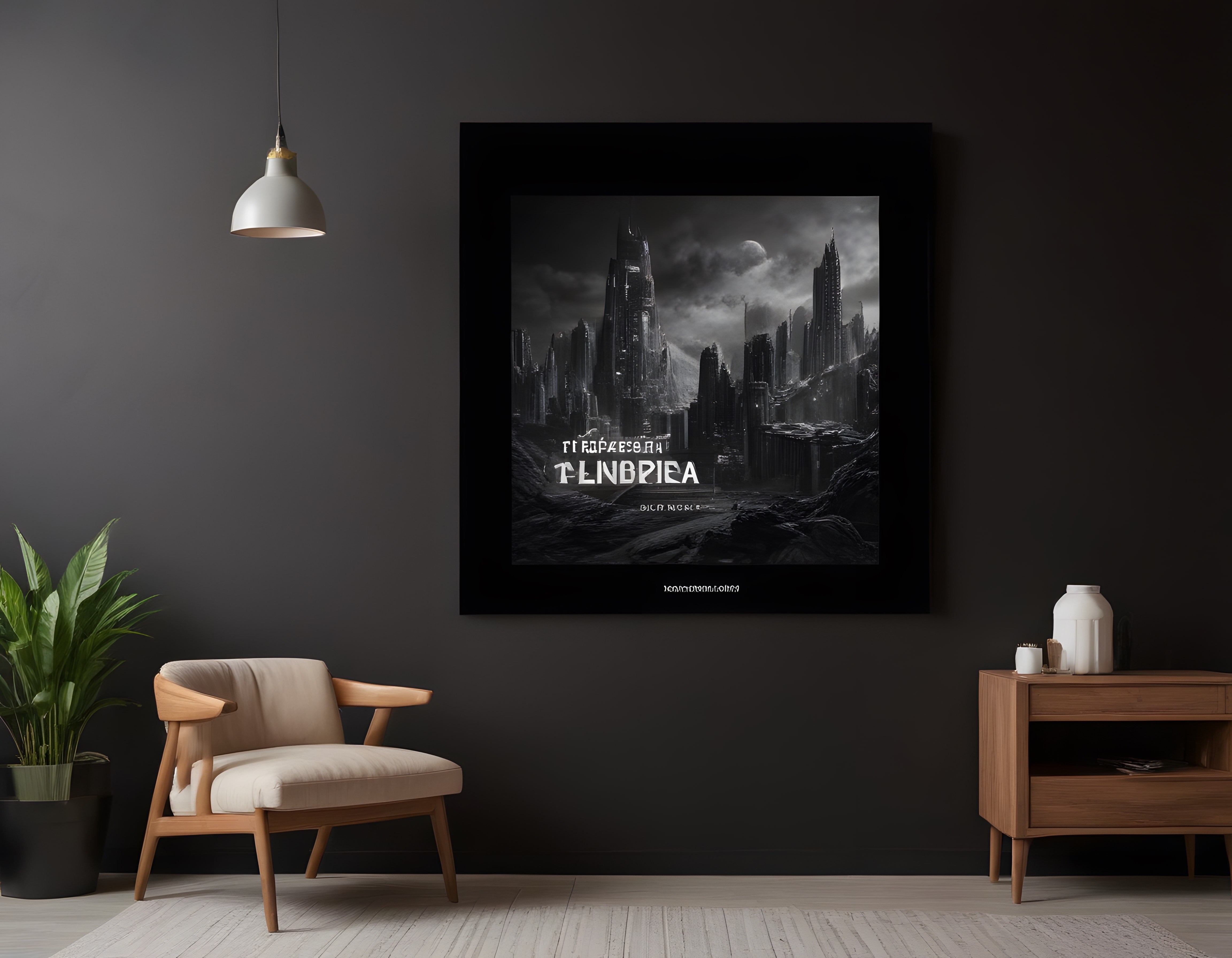 Salonda Gizemli Şehir Manzaralı Koyu Tema Tinapia Poster Dekorasyonu