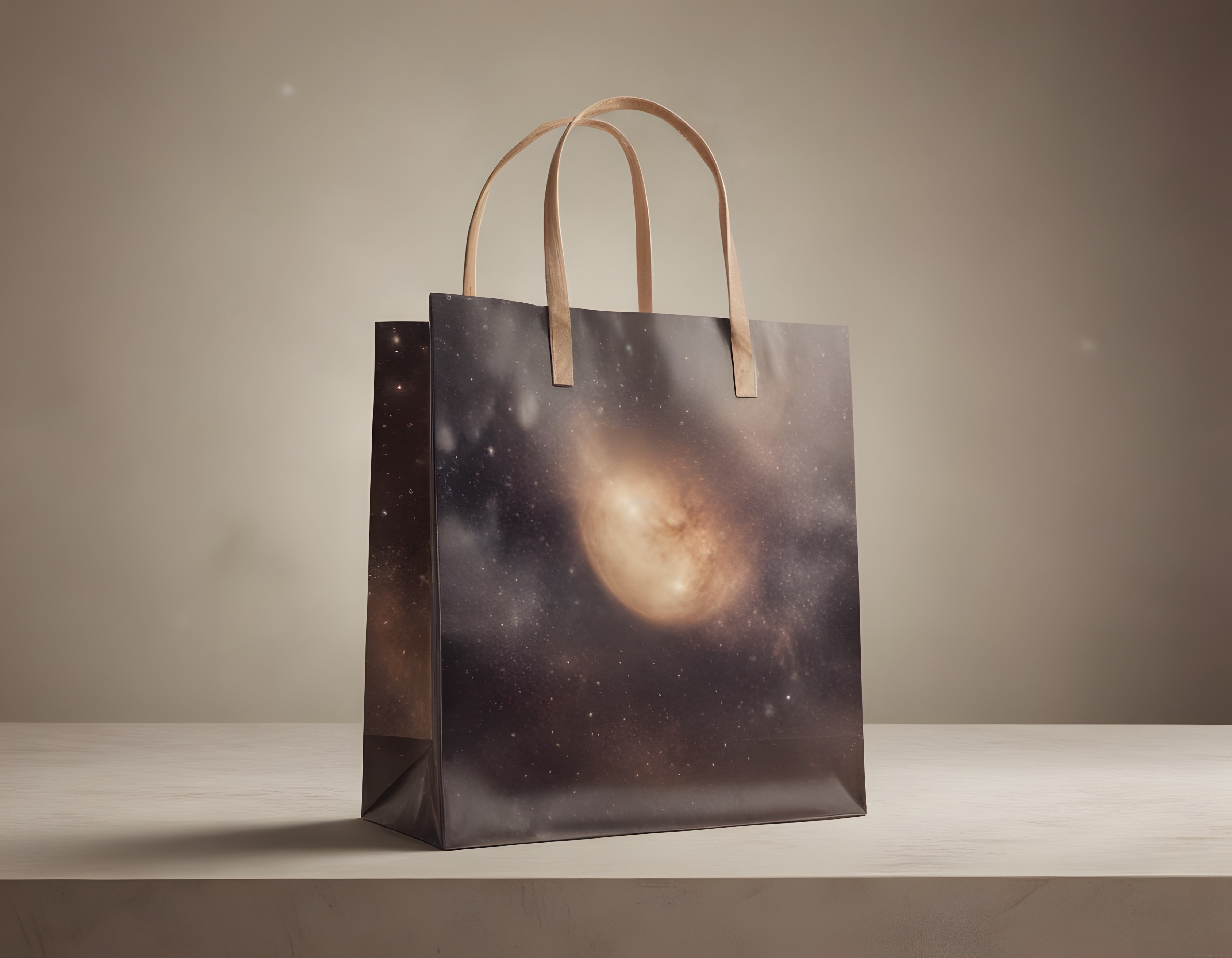 Samanyolu Baskılı Kraft Shopper Çanta: Uzay Temalı Sürdürülebilir Ambalaj Tasarımı