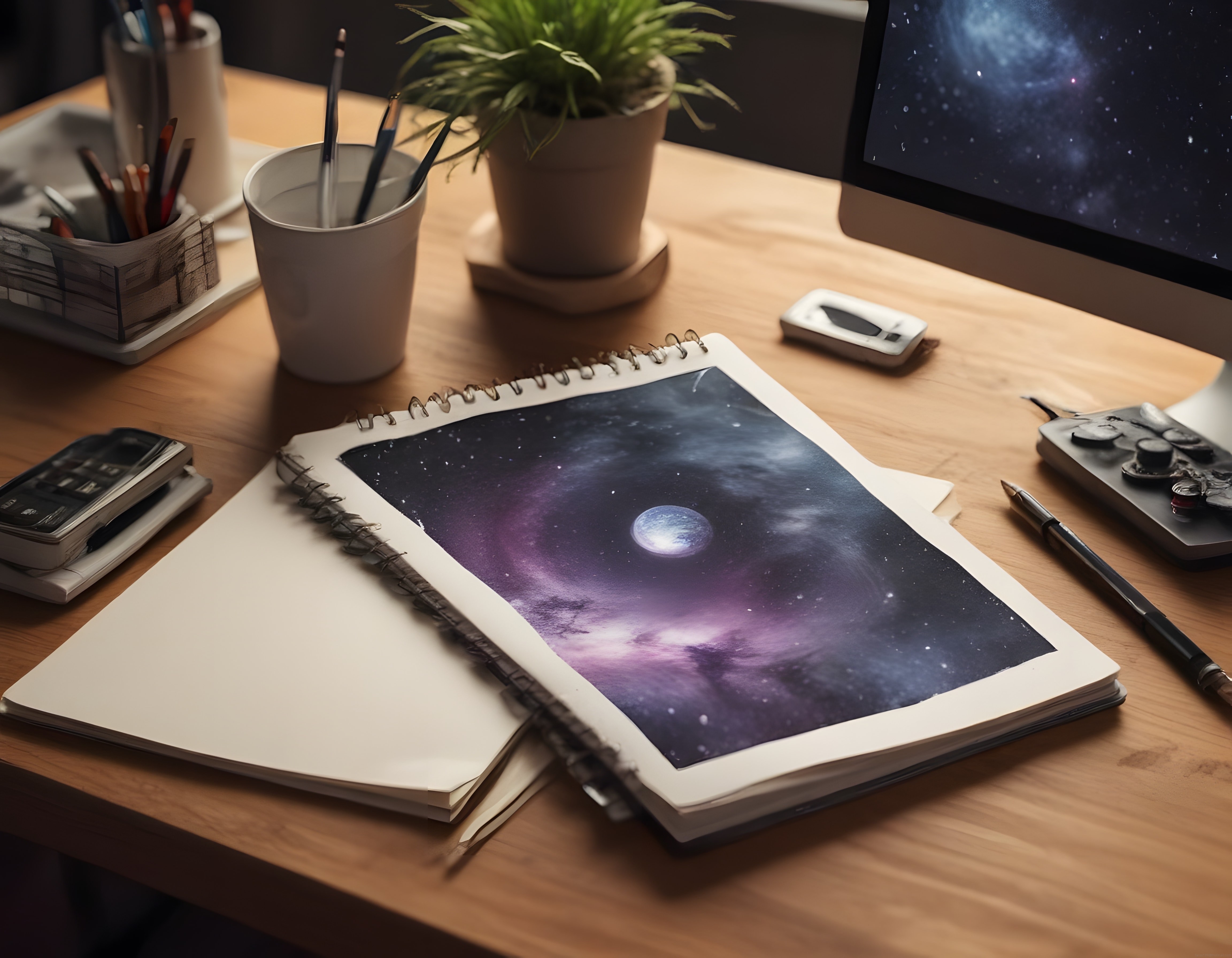 Sanat ve Teknolojinin Buluştuğu Yaratıcı Masa Düzeninde Galaksi Defteri