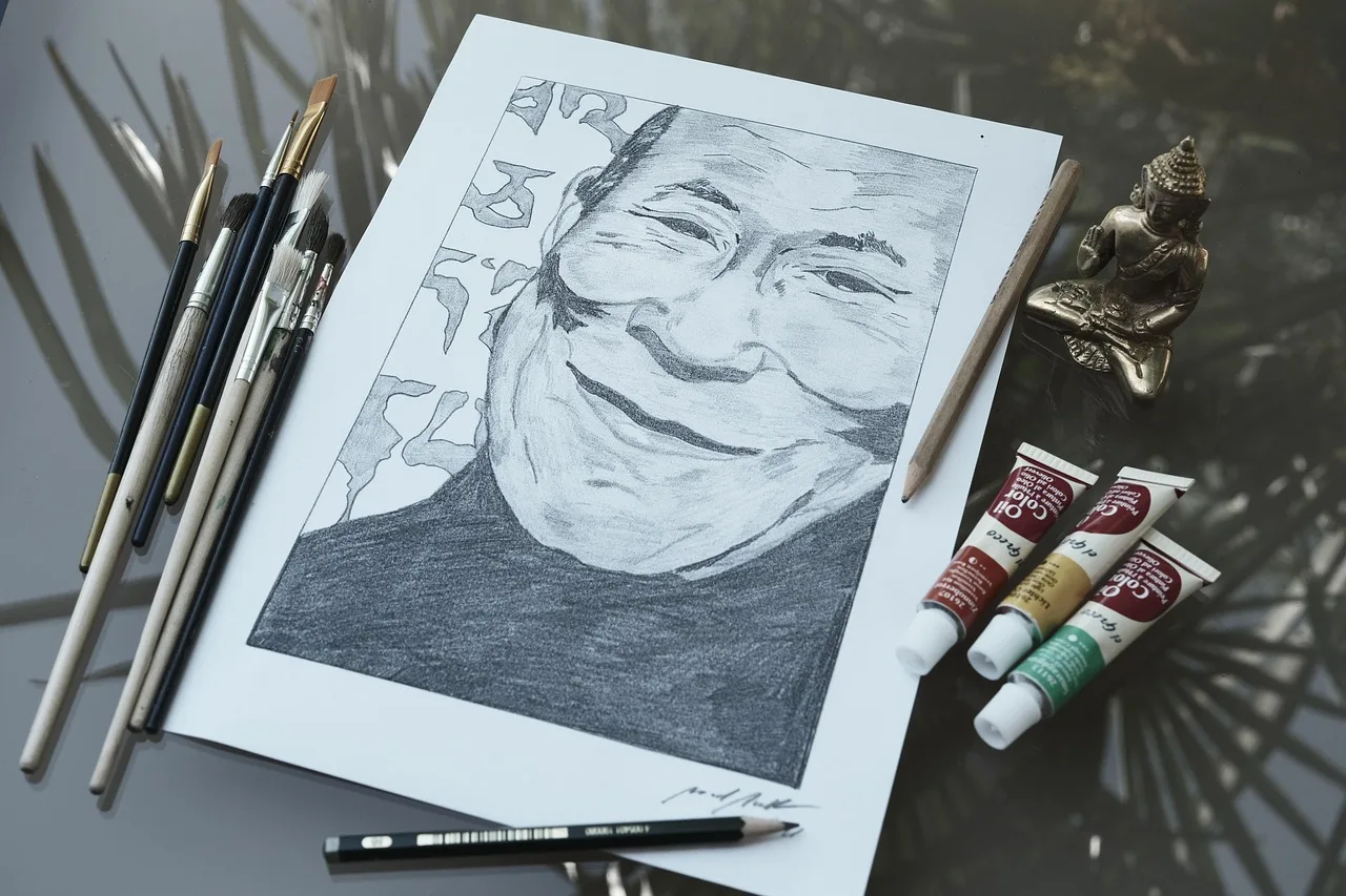 Sanatsal erkek portresi - çizim ve boya
