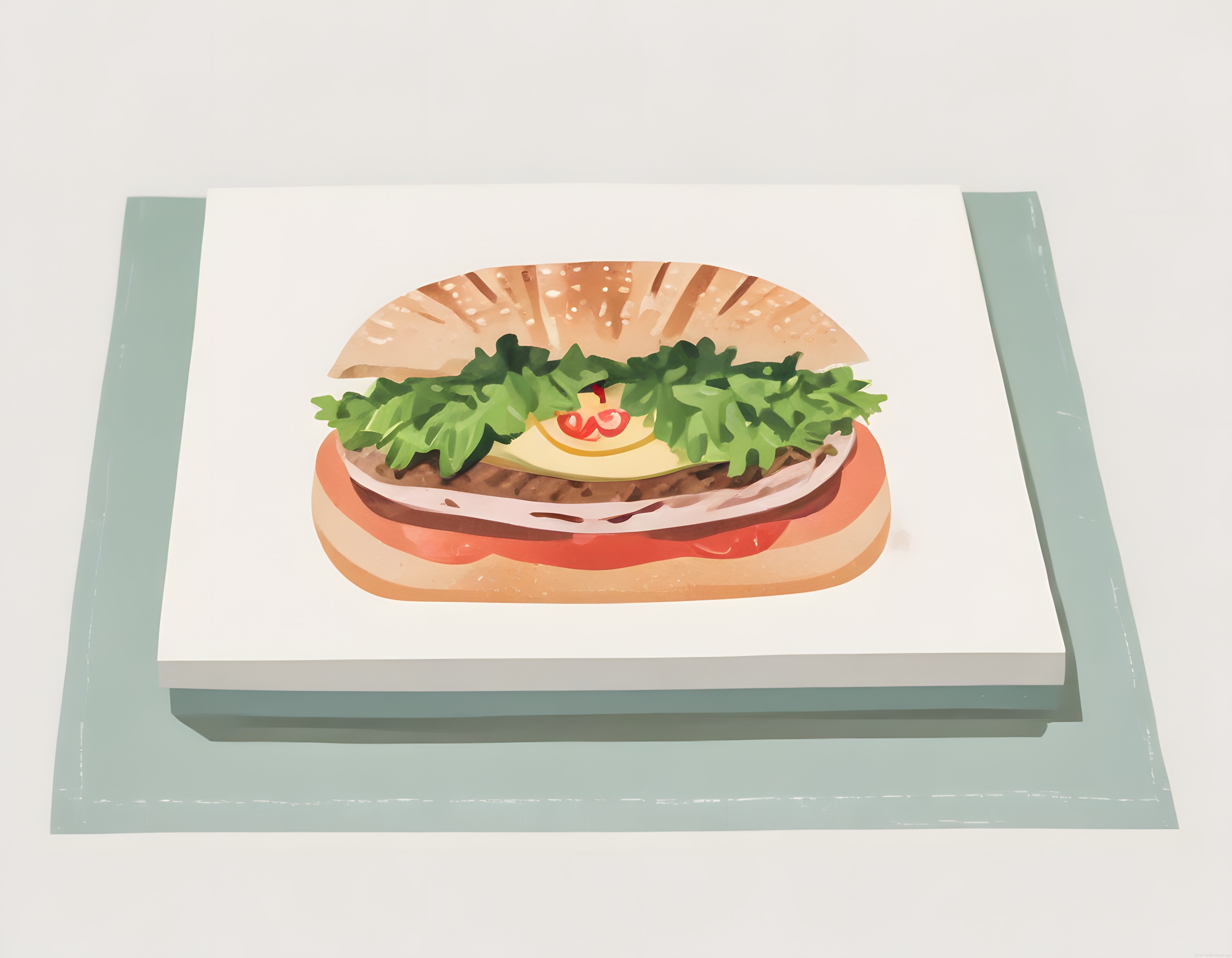 Sanatsal Hamburger İllüstrasyonu: Suluboya Tarzı Lezzetli Grafik Tasarım
