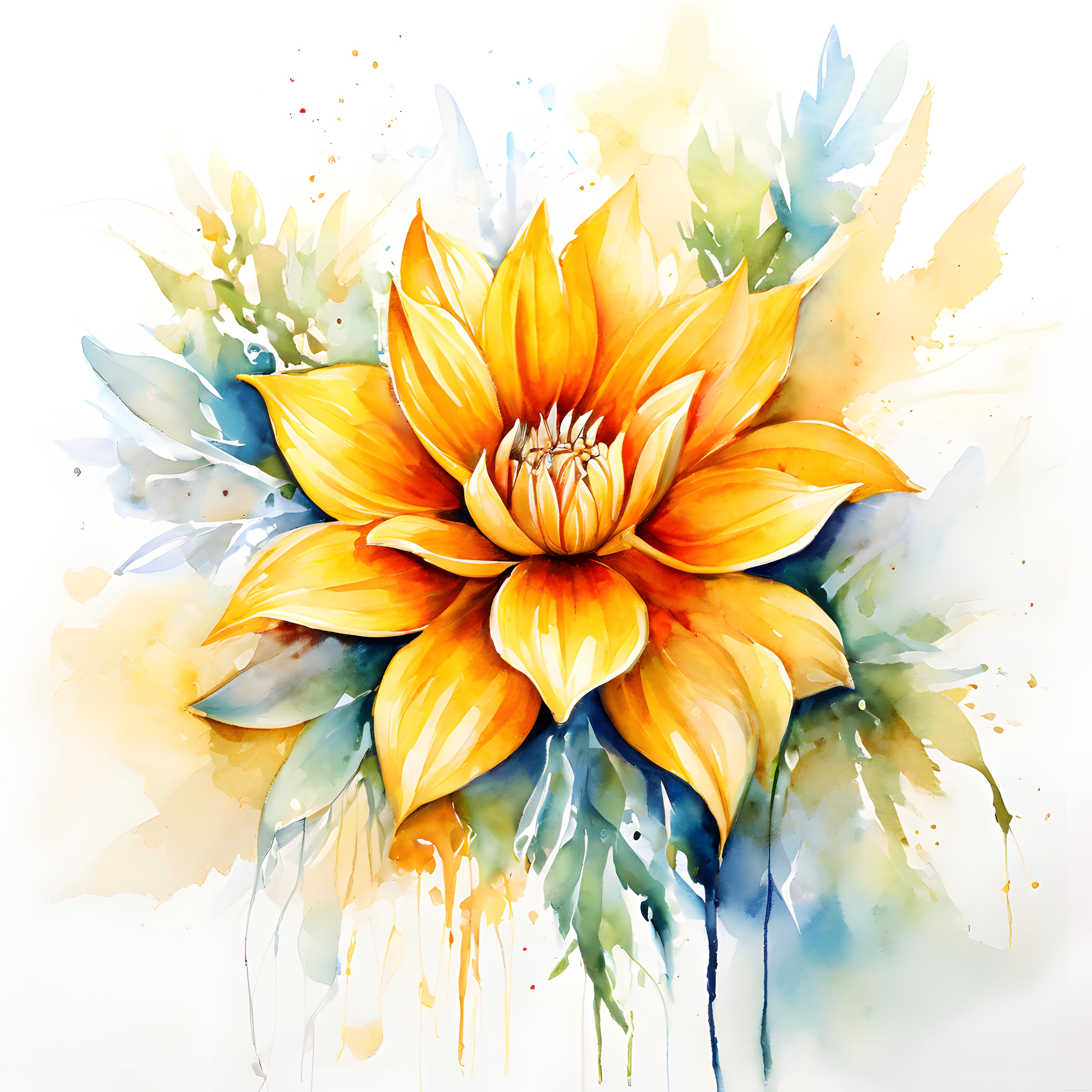 Sanatsal Suluboya Tekniğinde Beyaz Fon Üzerine Sarı Lotus Çiçeği Resmi