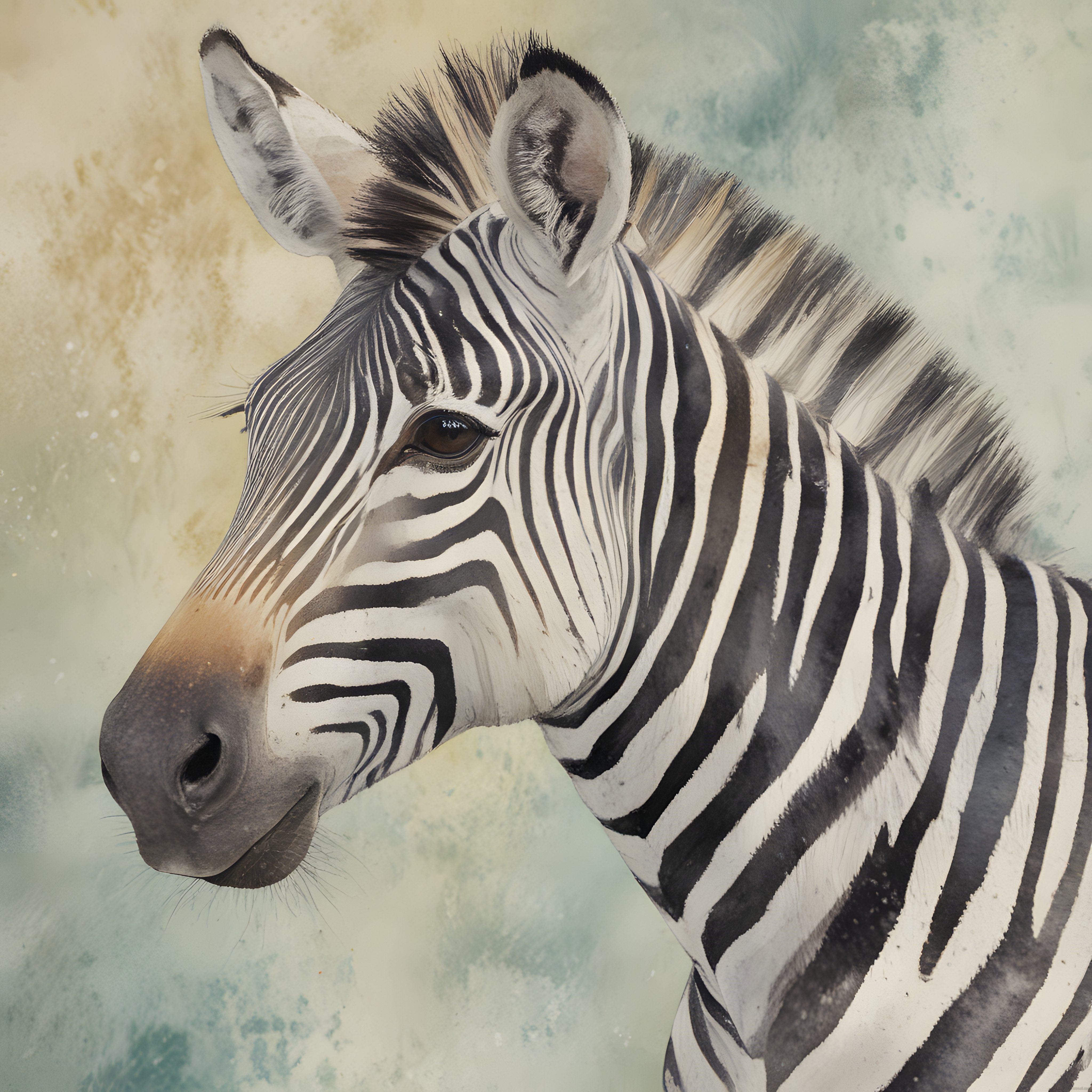 Sanatsal Zebra Portresi: Suluboya Dokulu Afrika Deseni ve Detaylı Çizim