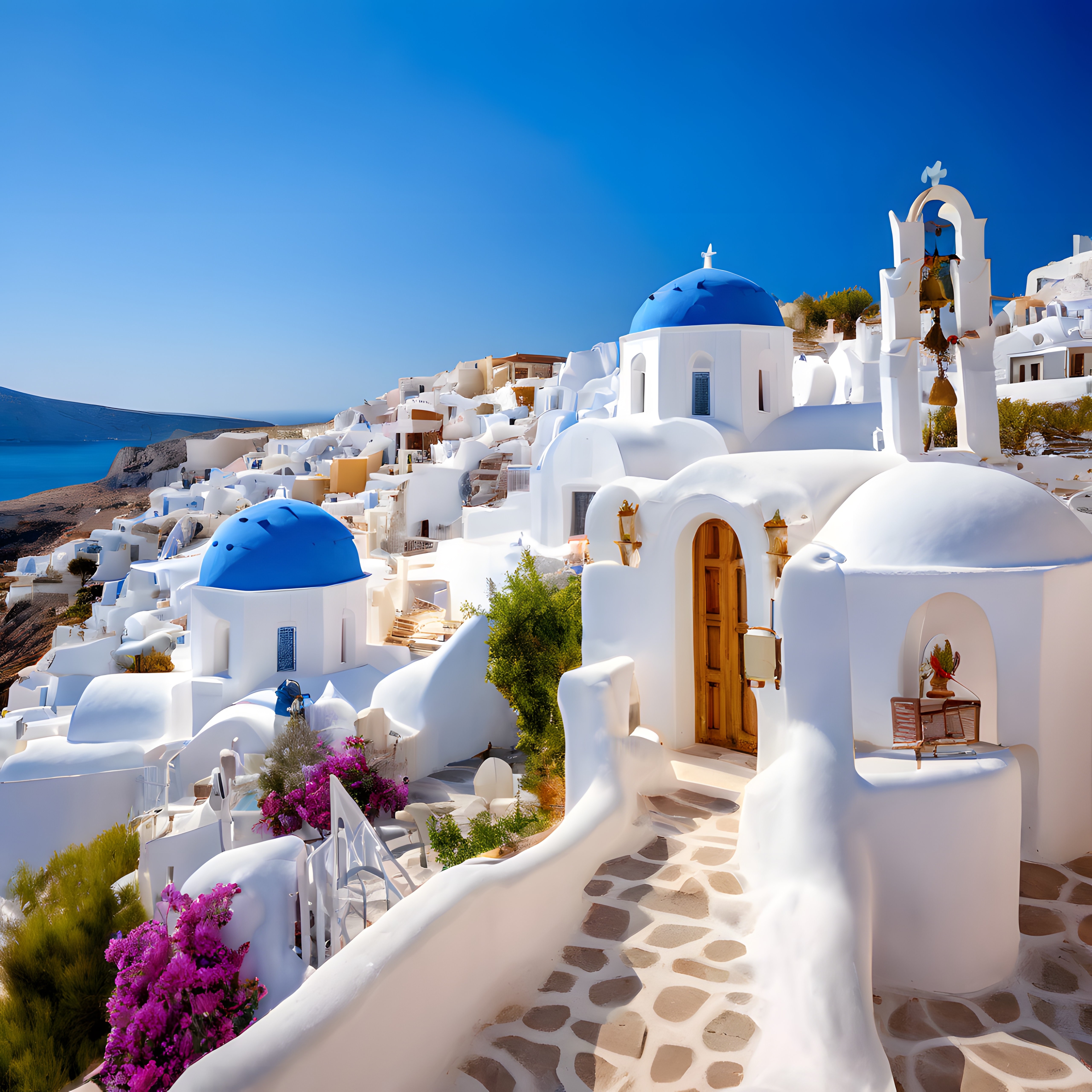 Santorini'nin Mavi Kubbeli Beyaz Evleri: Ege Denizi'nde Büyüleyici Ada Manzarası
