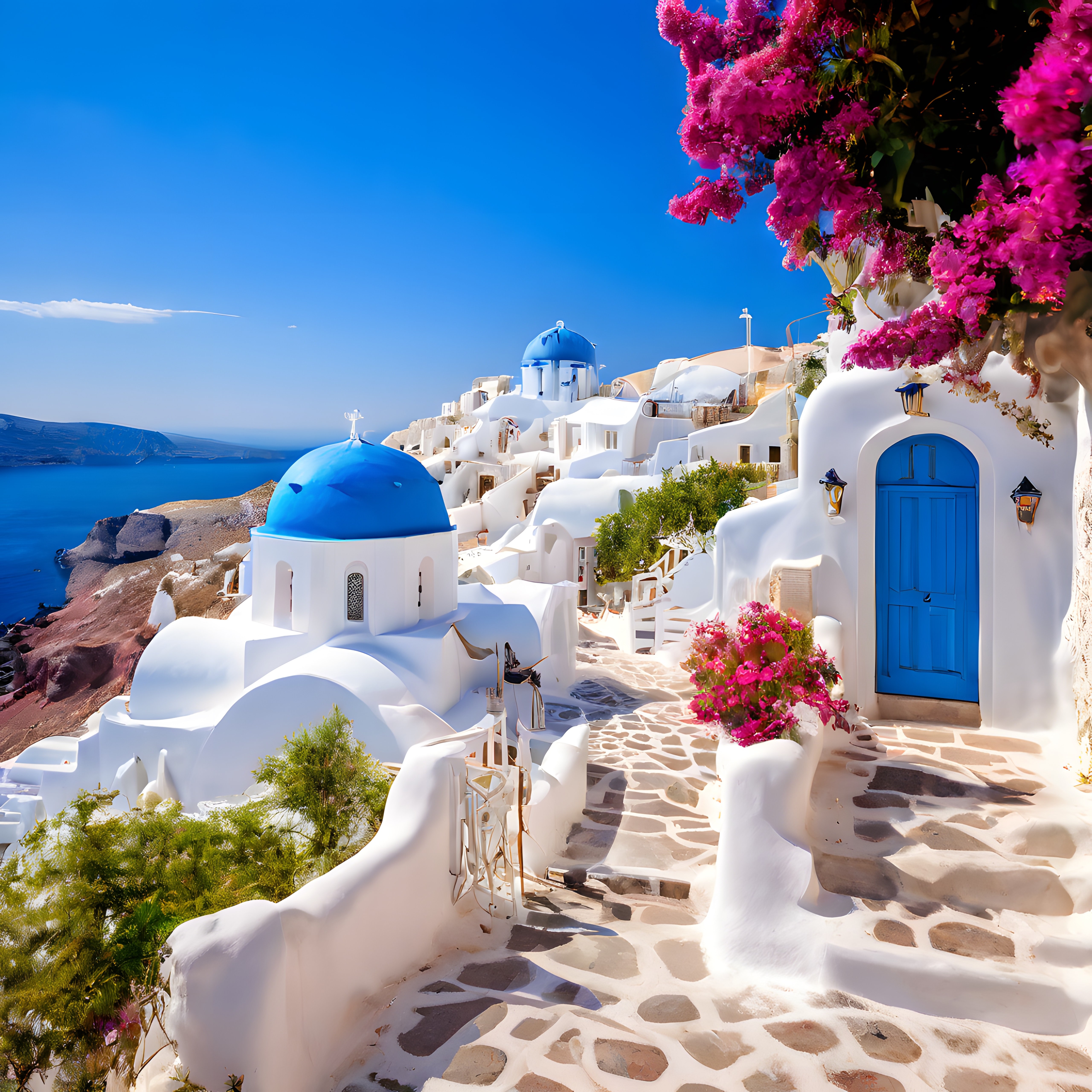 Santorini'nin Mavi Kubbeli Kiliseleri ve Begonvilli Dar Sokaklarında Ege Rüyası