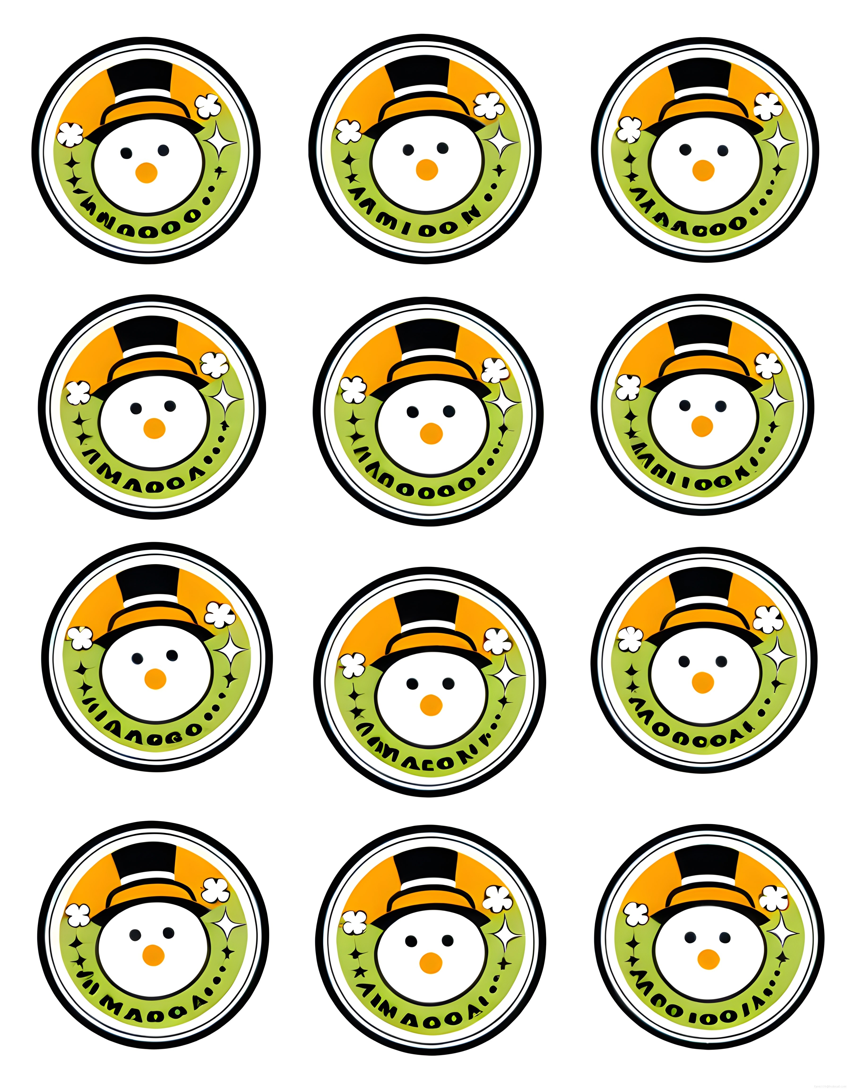 Şapkalı kardan adam yuvarlak sticker seti, renkli vektör illüstrasyon paketi